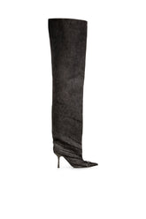 Women's D-Venus-Over-the-knee boots in coated denim Black