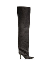Women's D-Venus-Over-the-knee boots in coated denim Black