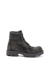 Women's D-Hammer-Combat boots in denim and leather Grey