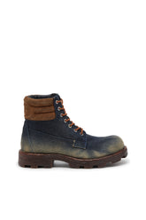 Women's D-Hammer-Combat boots in denim and suede Blue
