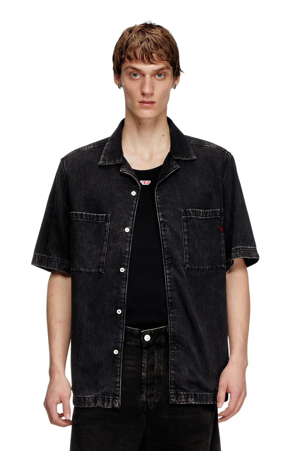 Men's Bowling shirt in Tencel denim Black