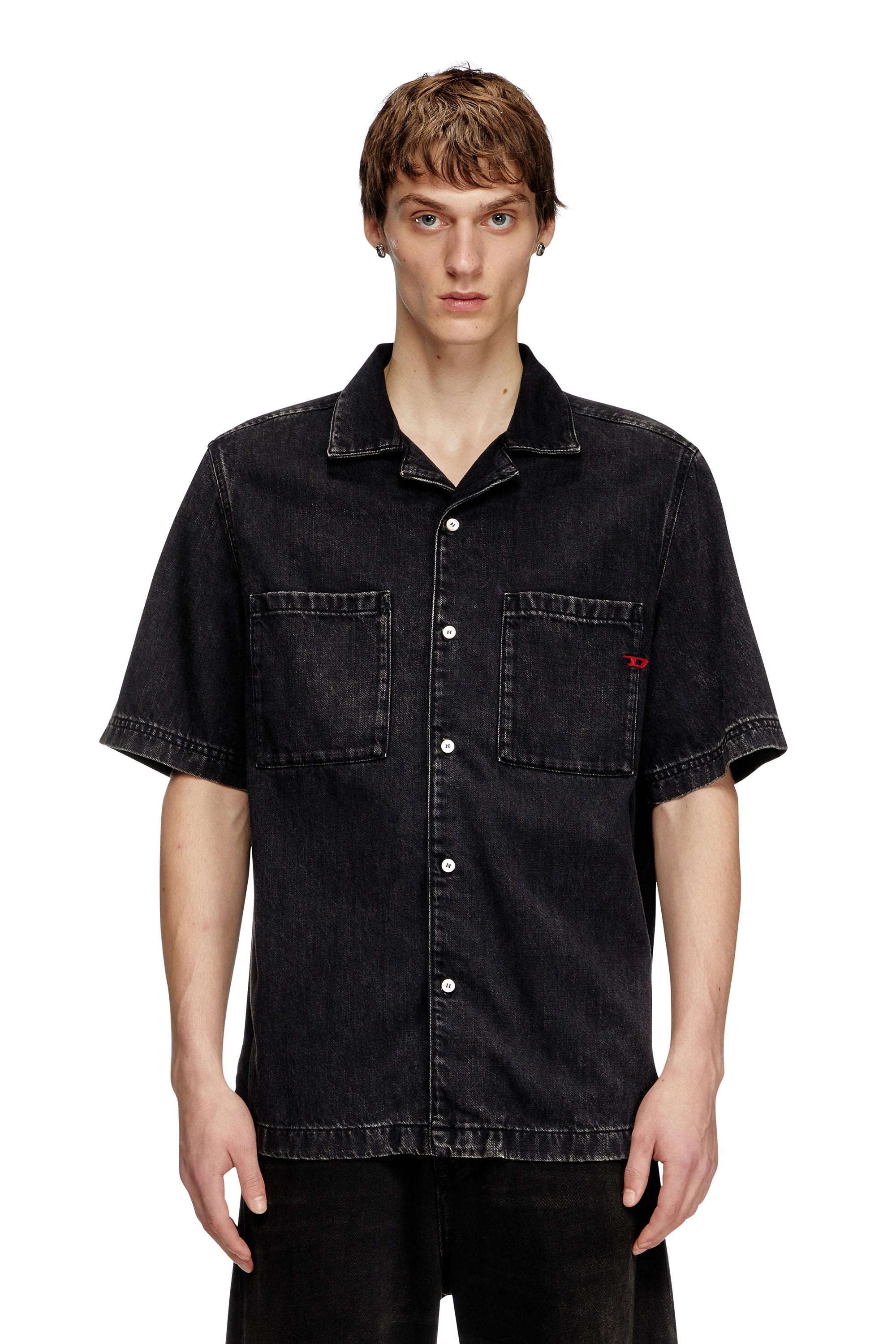 Men's Bowling shirt in Tencel denim Black