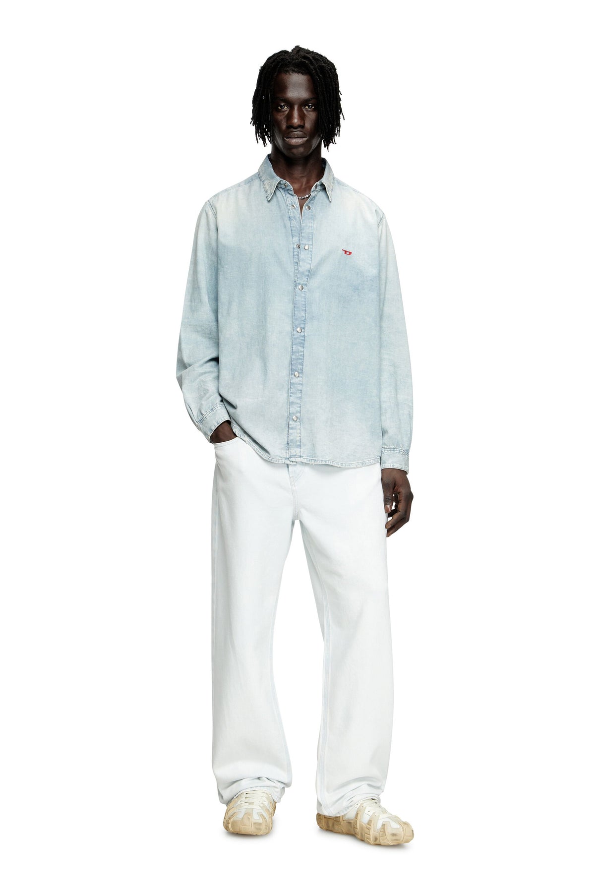 Men's Shirt in bleach-effect denim Blue