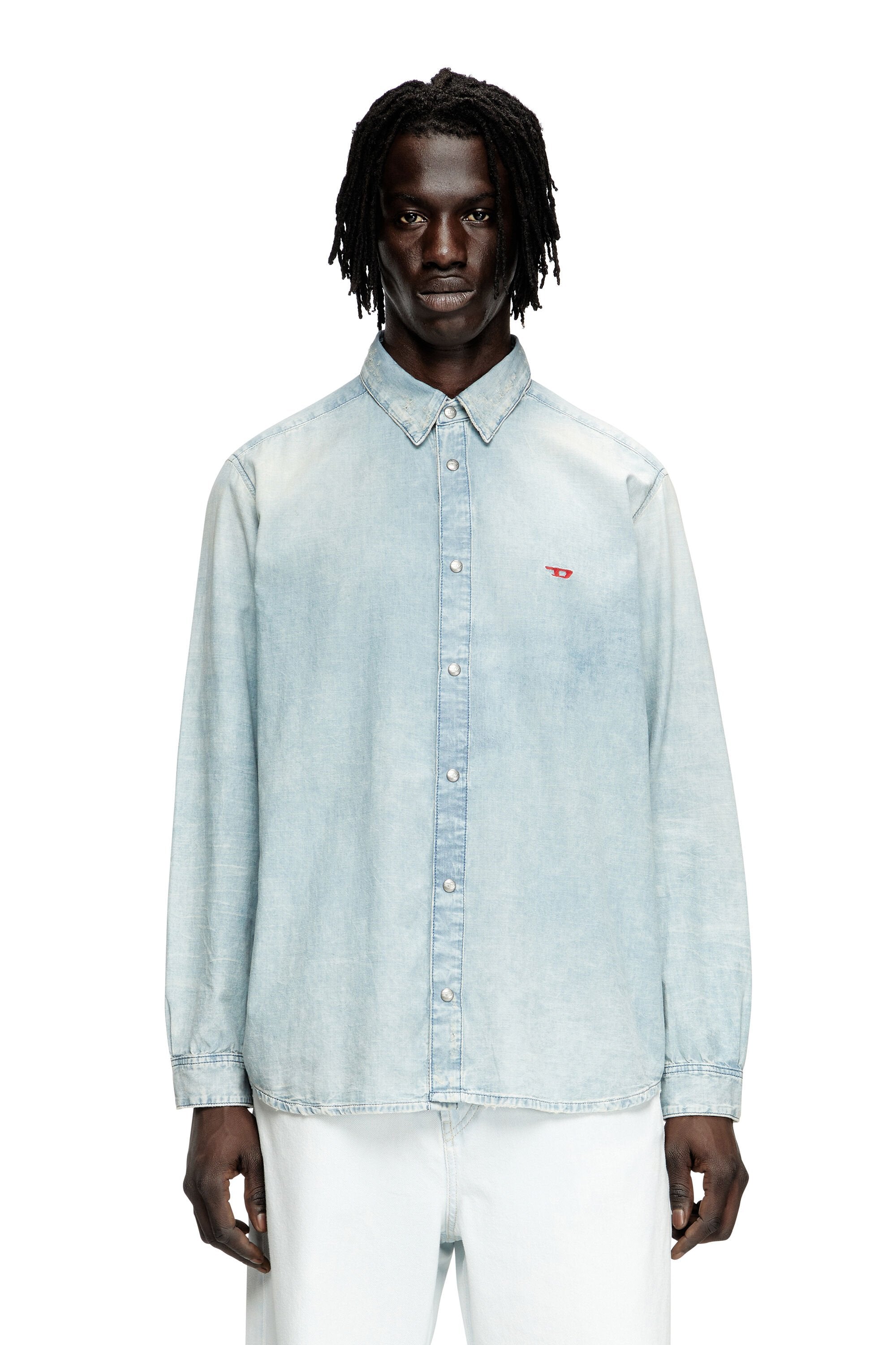 Men's Shirt in bleach-effect denim Blue