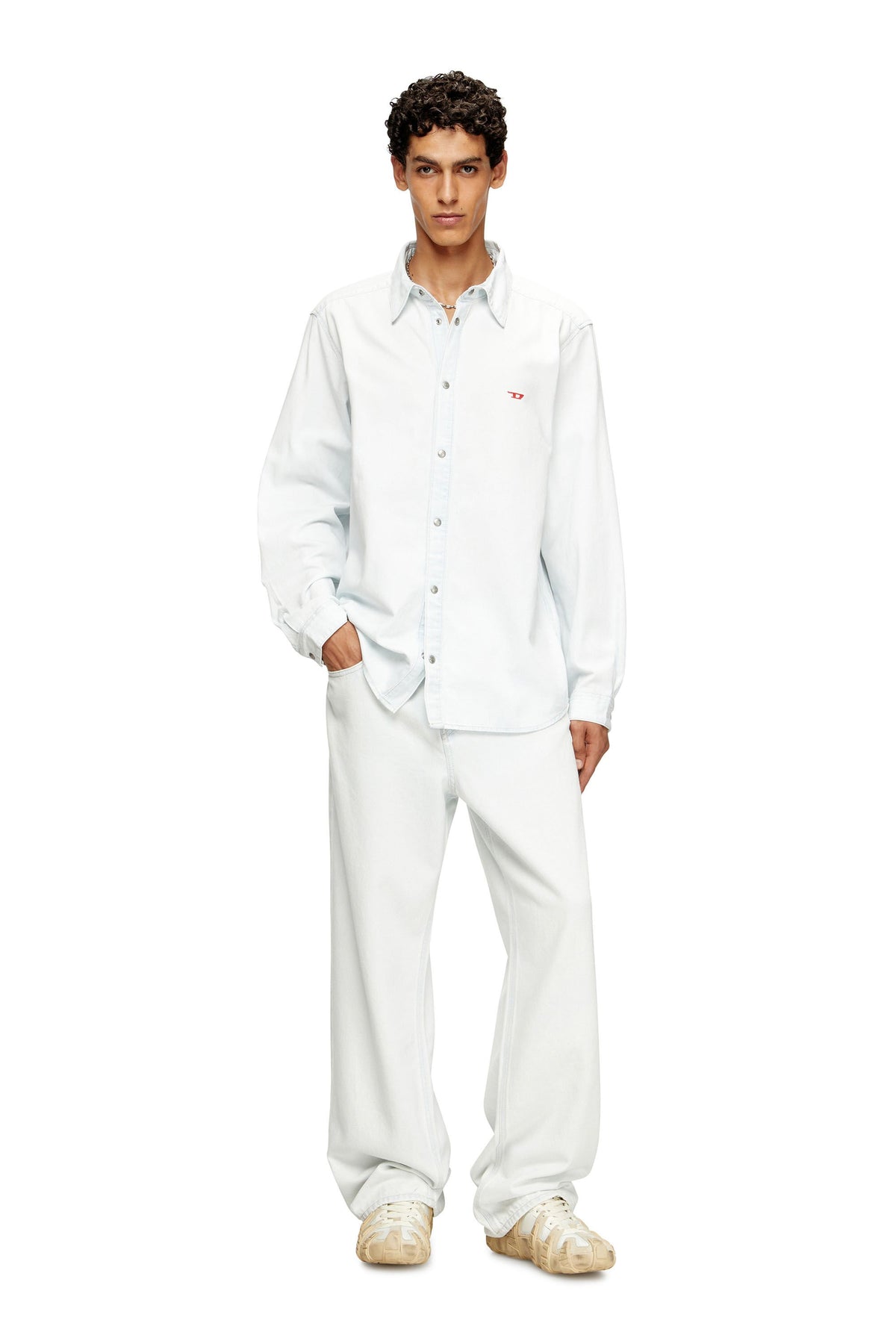 Men's Shirt in bleach-effect denim Blue