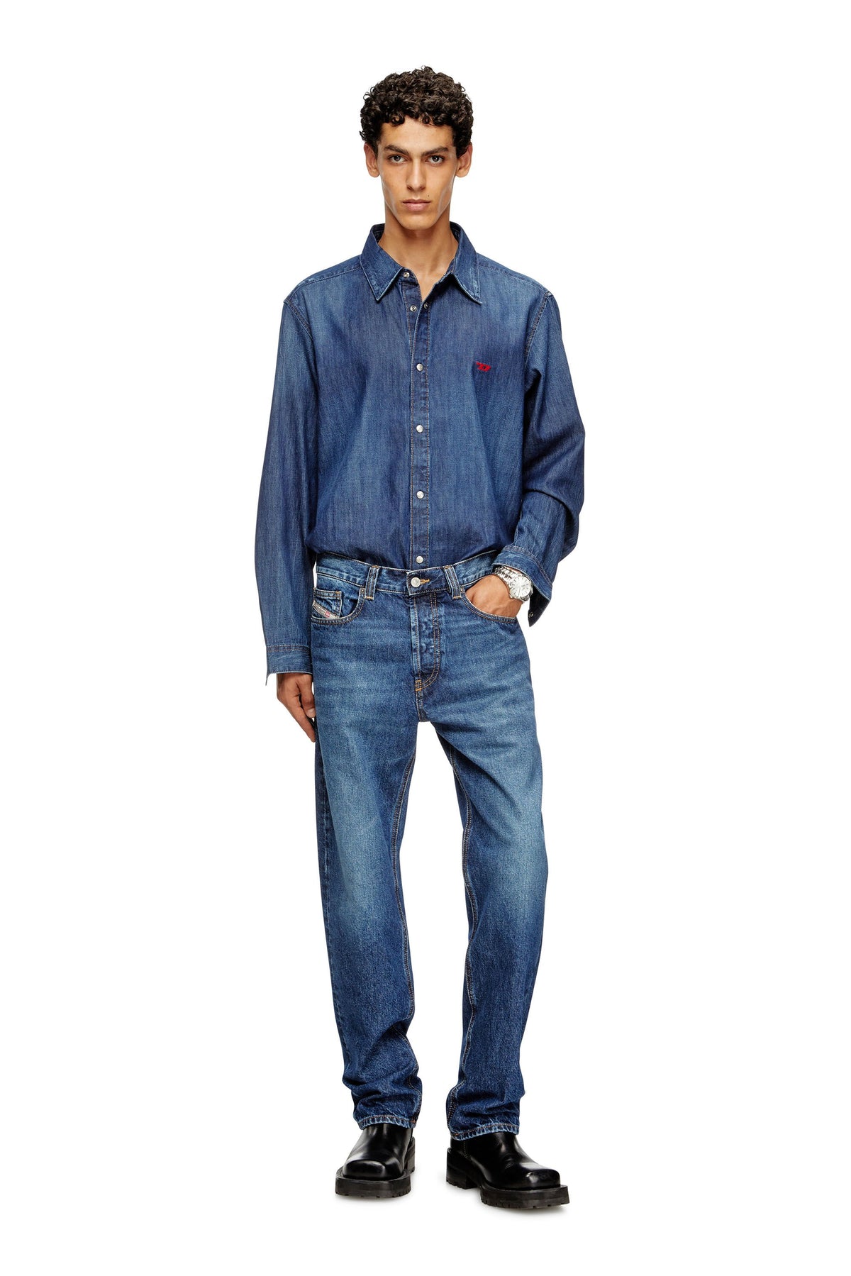 Men's Denim shirt with embroidered logo Blue