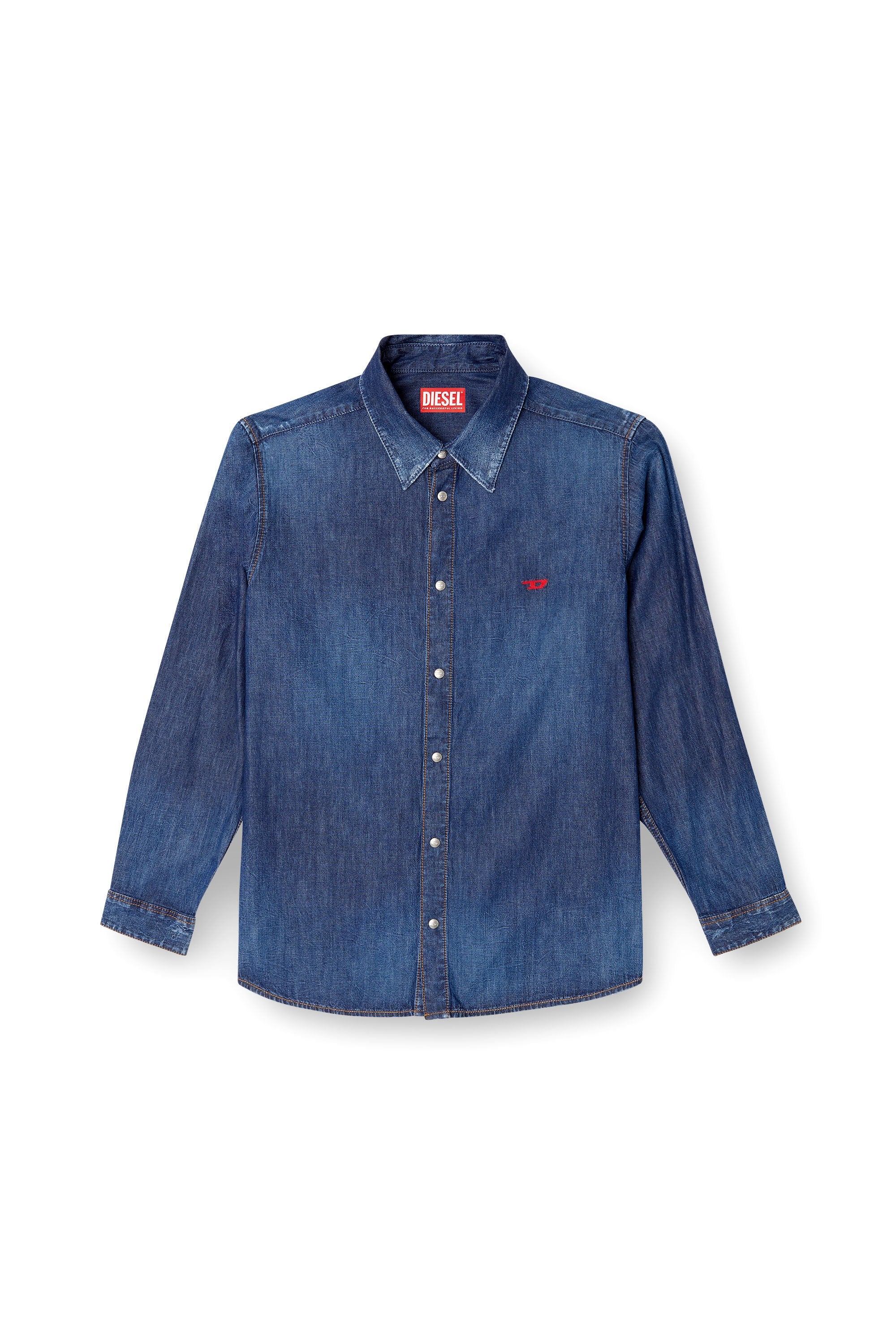 Men's Denim shirt with embroidered logo Blue