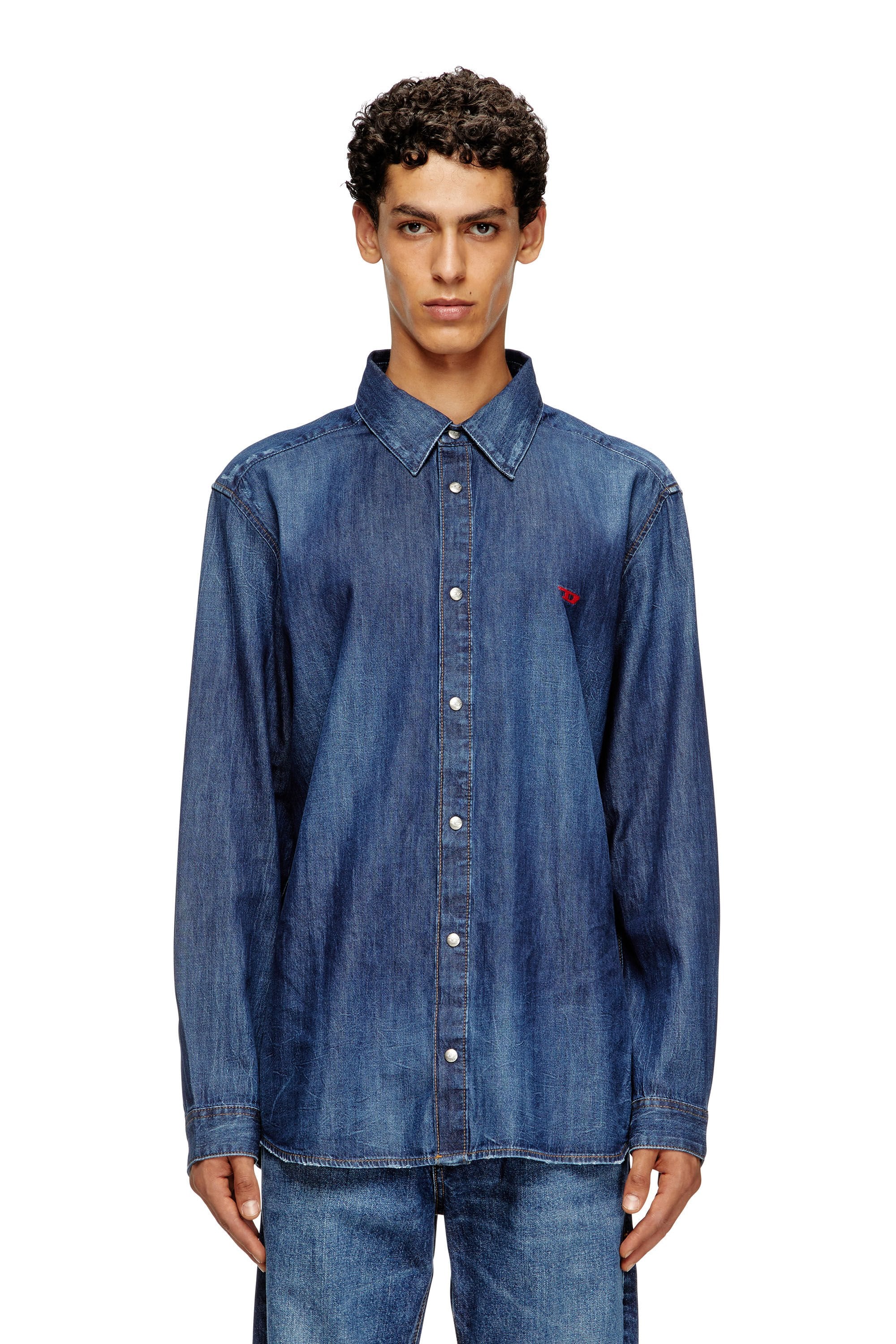 Men's Denim shirt with embroidered logo Blue