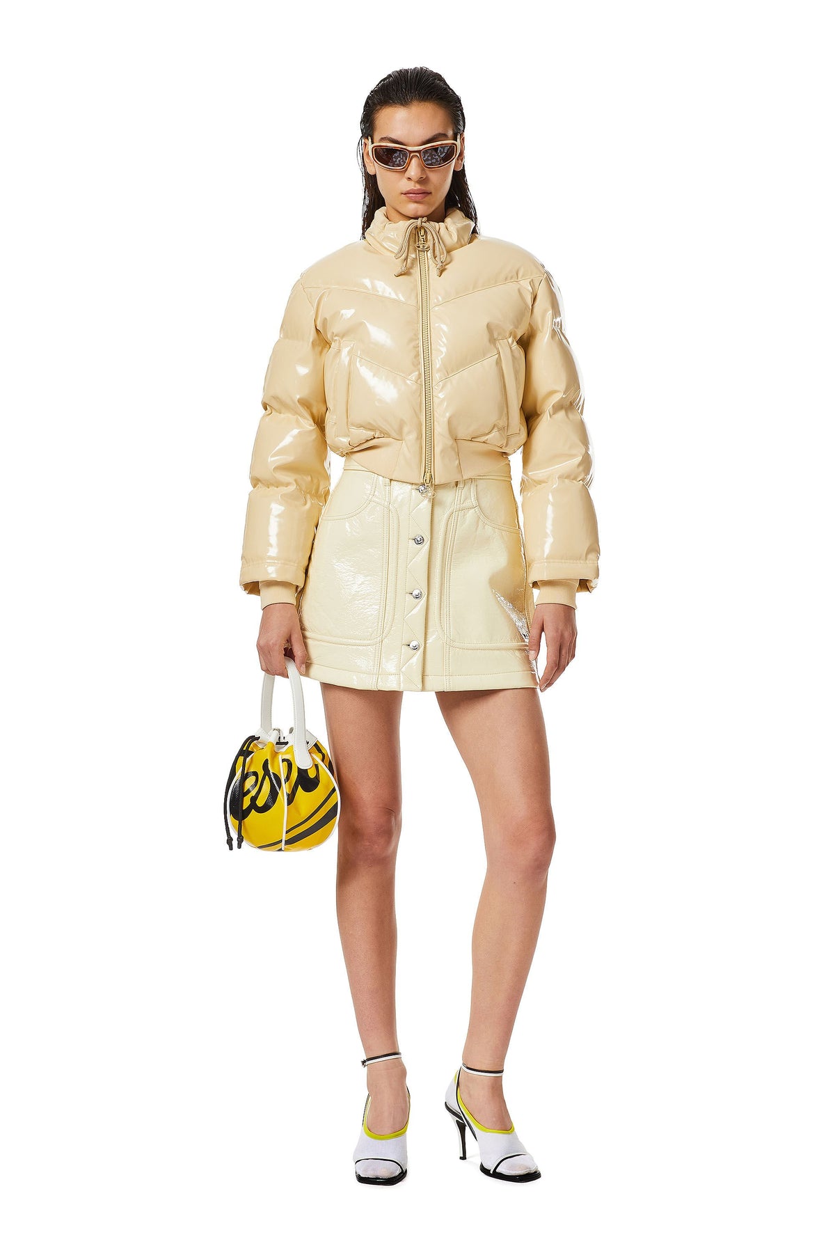 W-CREMA Woman: Quilted-vinyl down bomber jacket