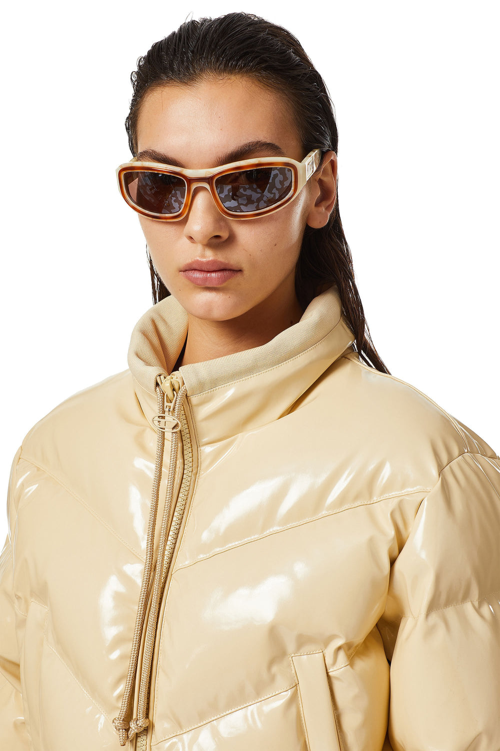 W-CREMA Woman: Quilted-vinyl down bomber jacket