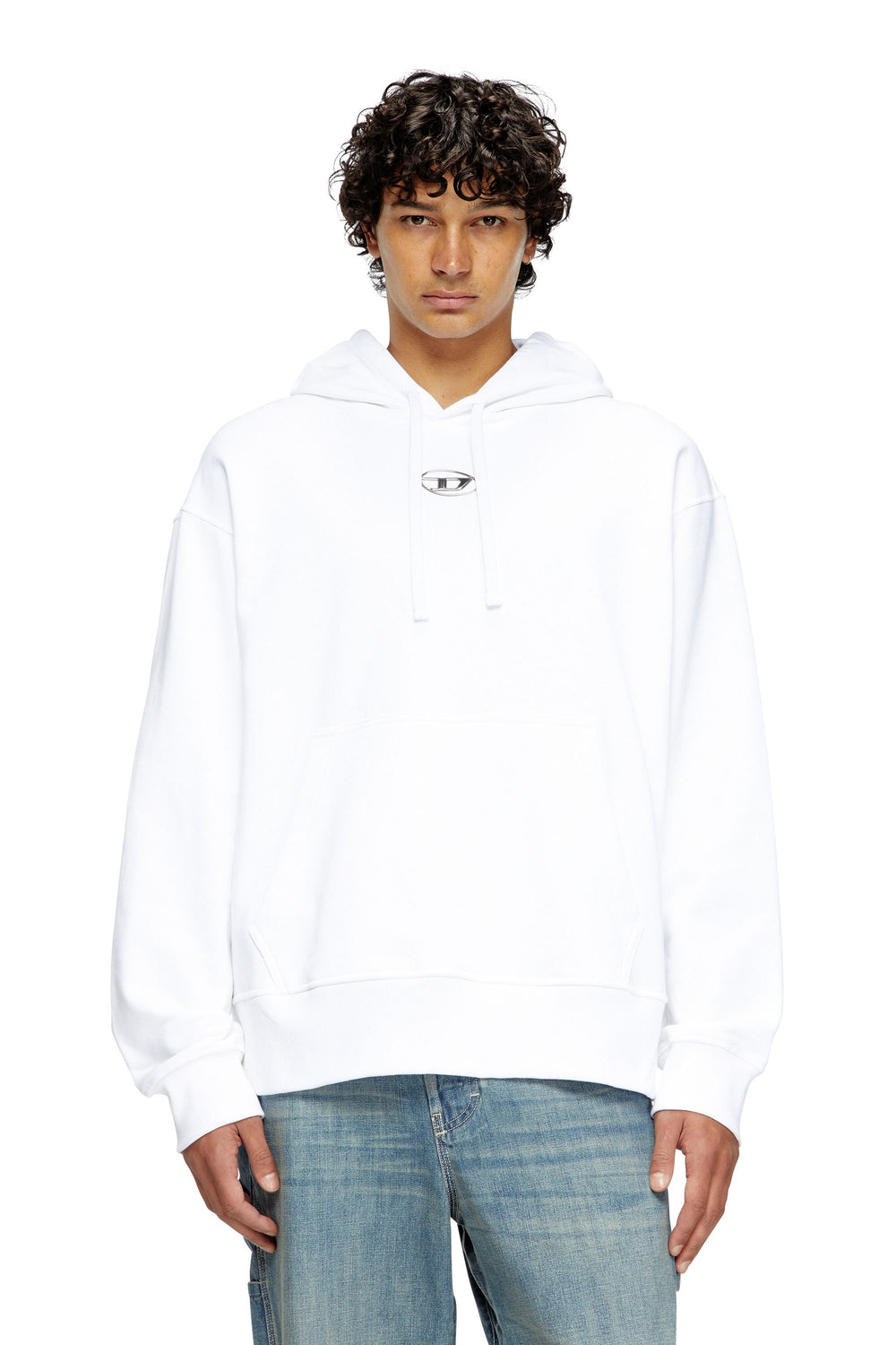 S-MACS-HOOD-OD Men: Oversized black hoodie metallic logo