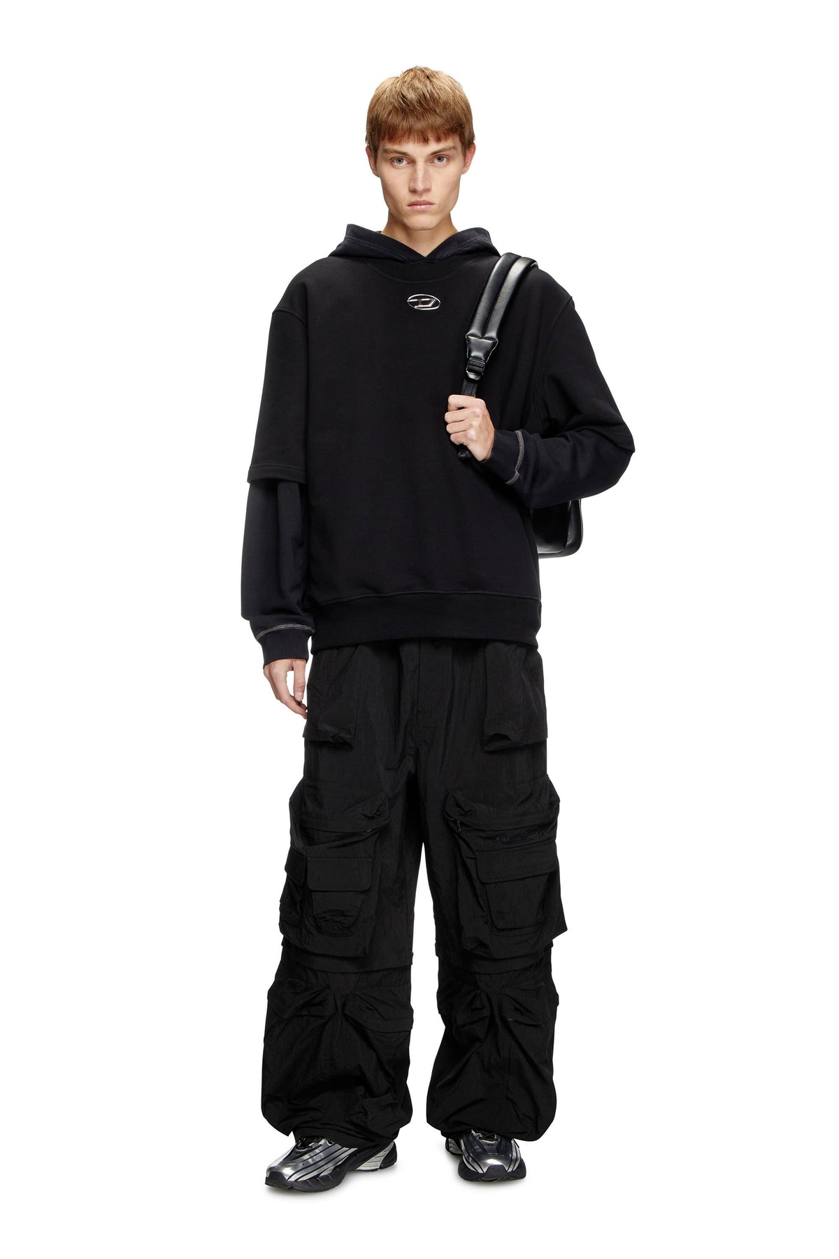 Men's Half-sleeve sweatshirt with metallic logo Black