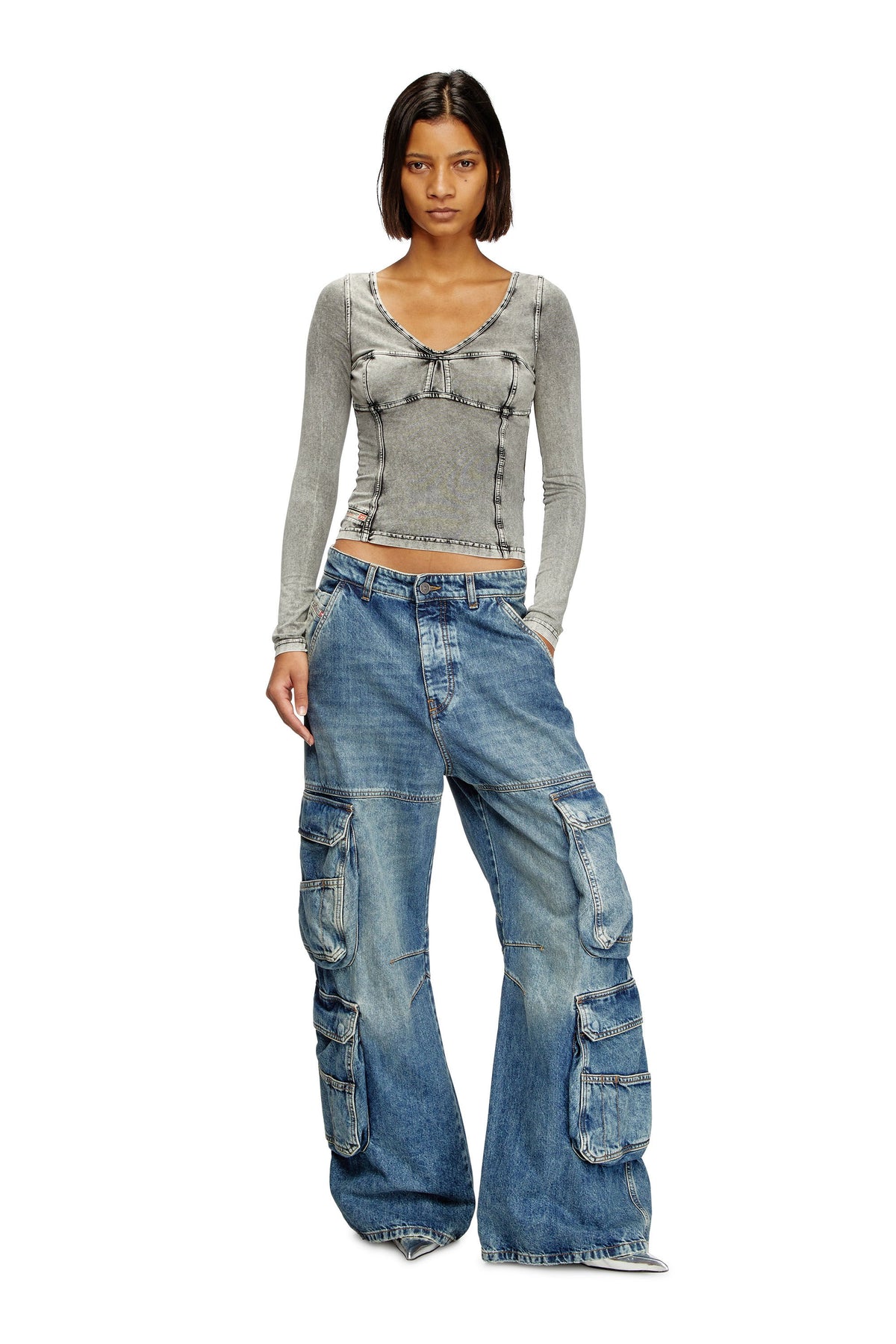 1996 D-Sire Women: Cargo Jeans with pockets medium blue