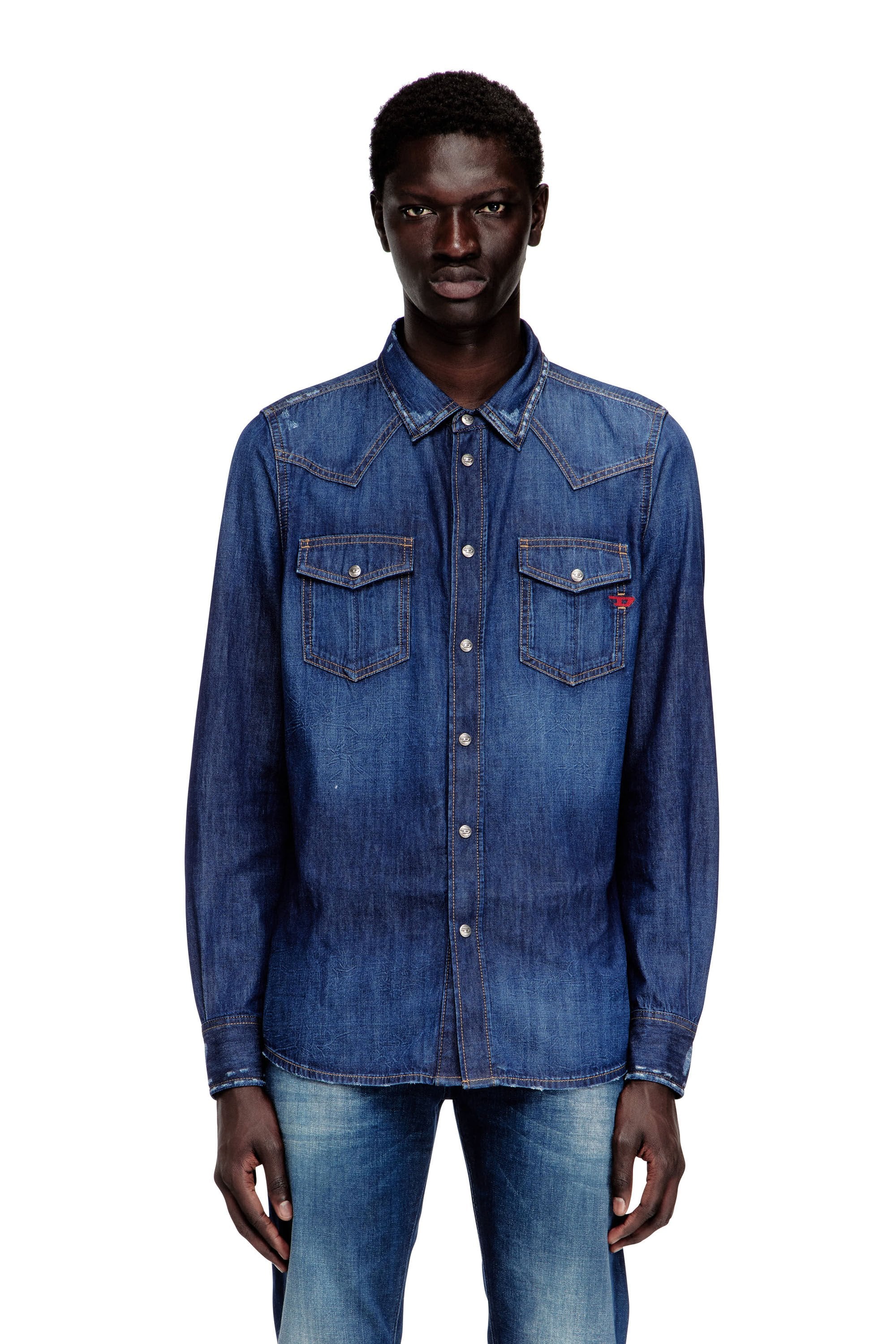 Men's Denim shirt with patch pockets Blue