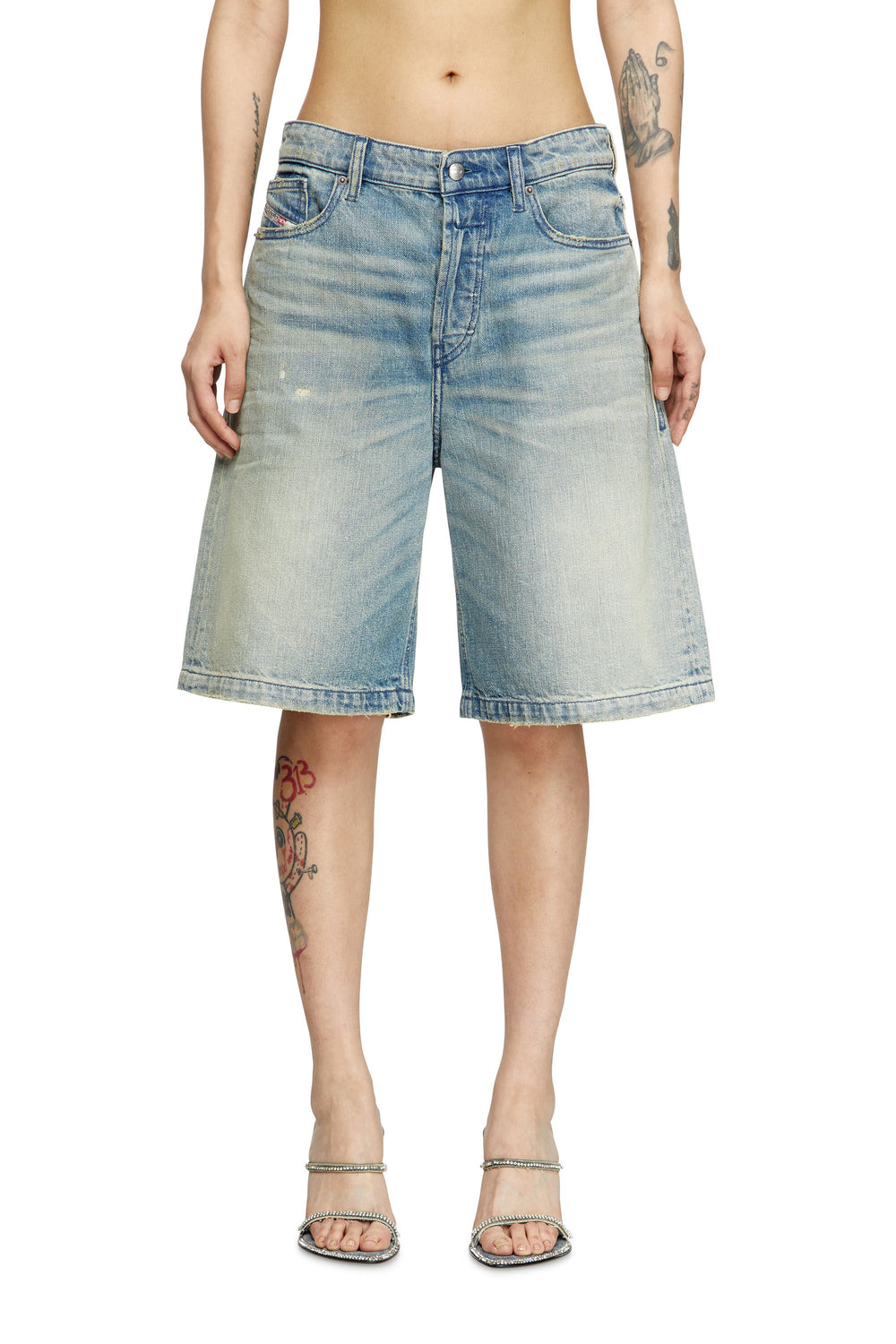 Women's Shorts in worn-effect denim Blue