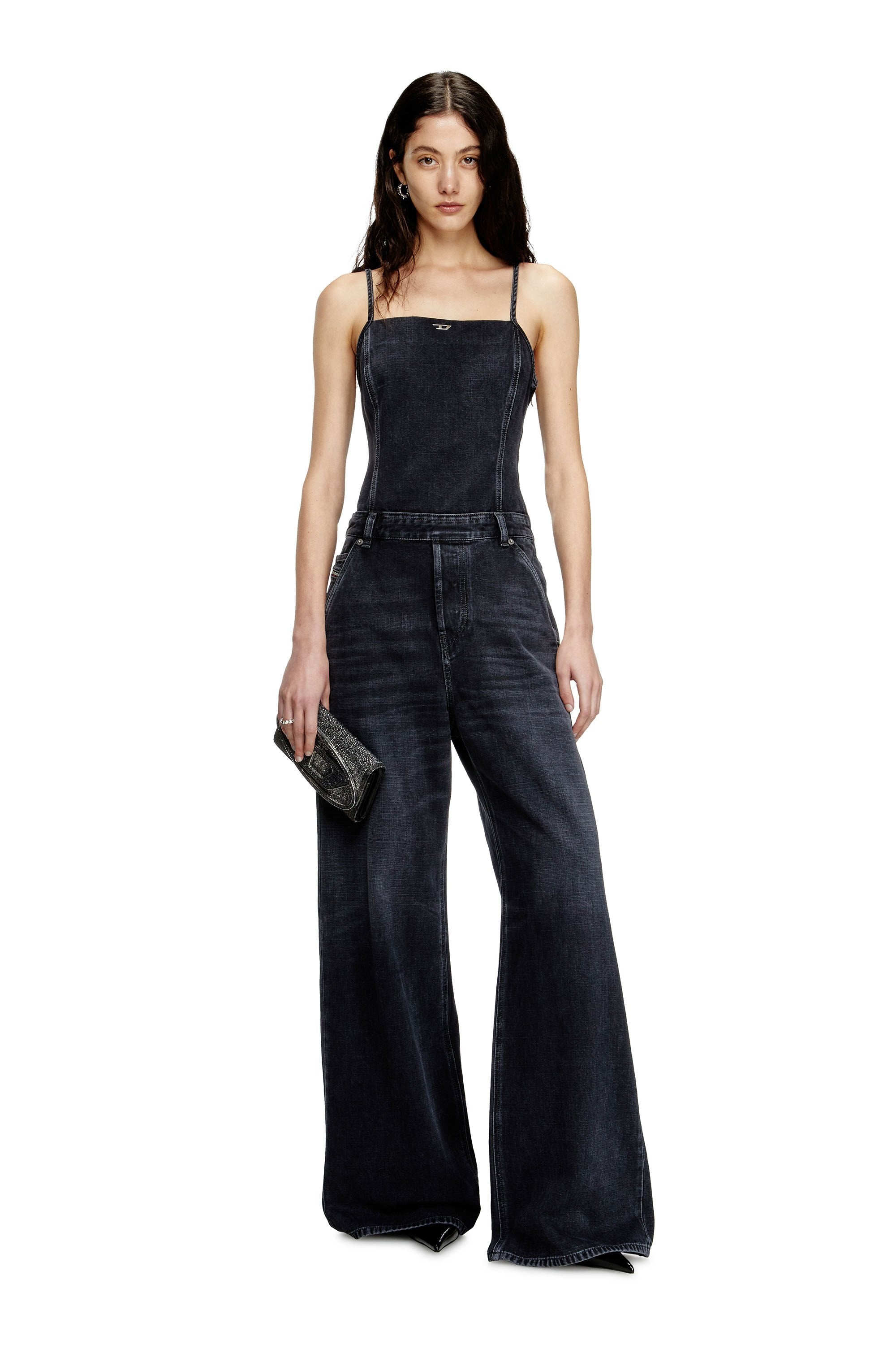 Women's Strappy jumpsuit in batavia-weave denim Black