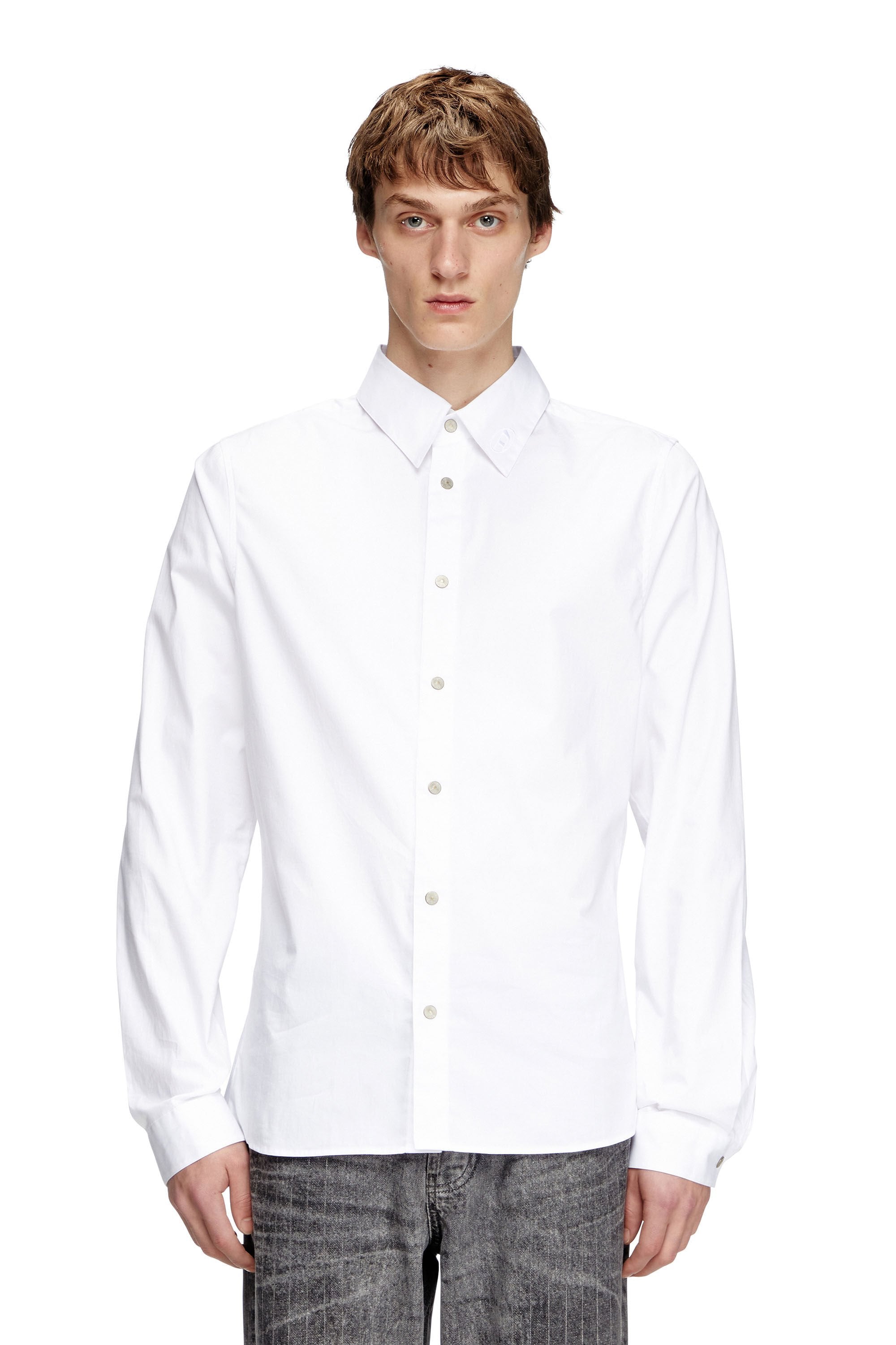 Men's Formal shirt with logo-embroidered collar White
