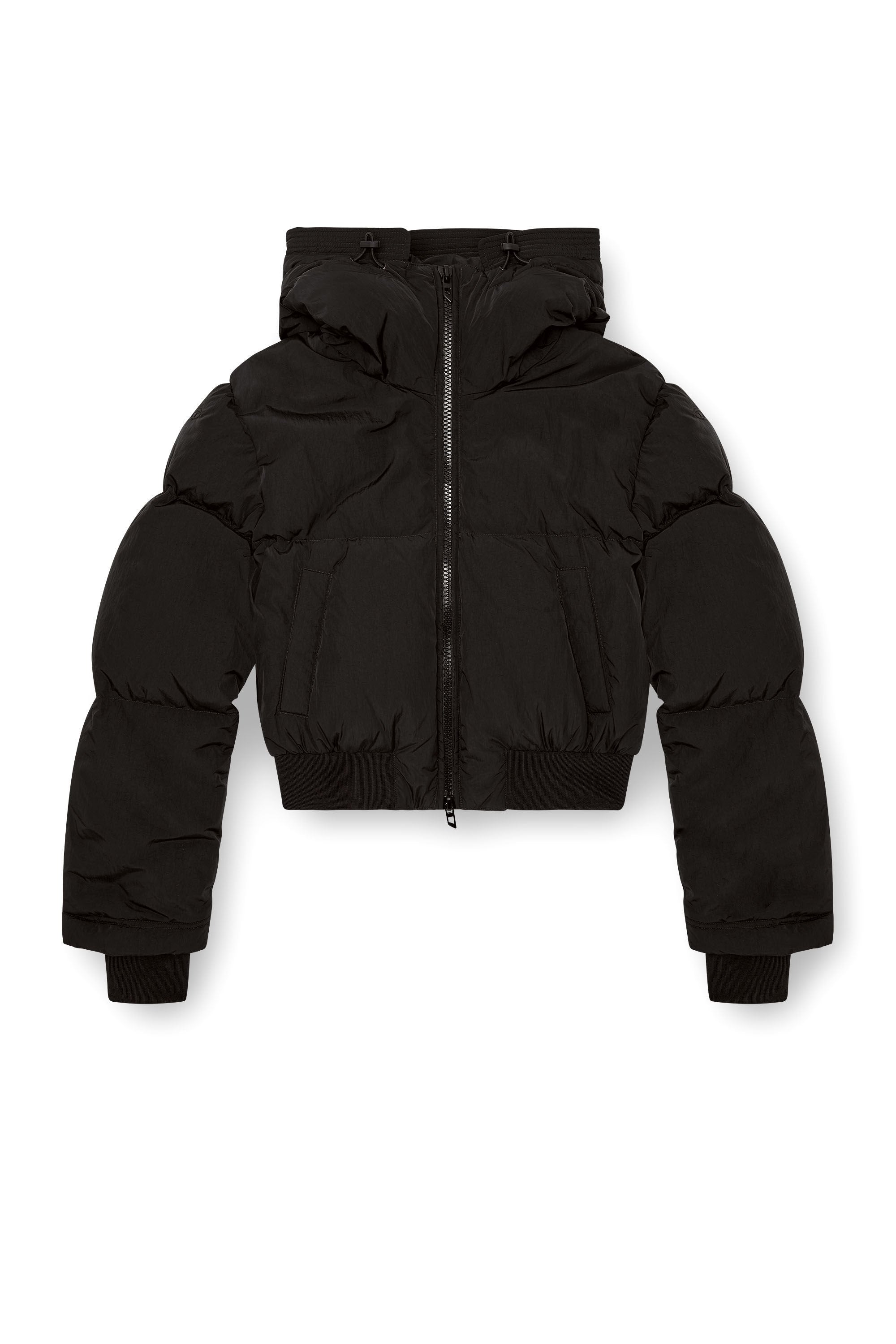 Women's Hooded down jacket in crinkled nylon Black