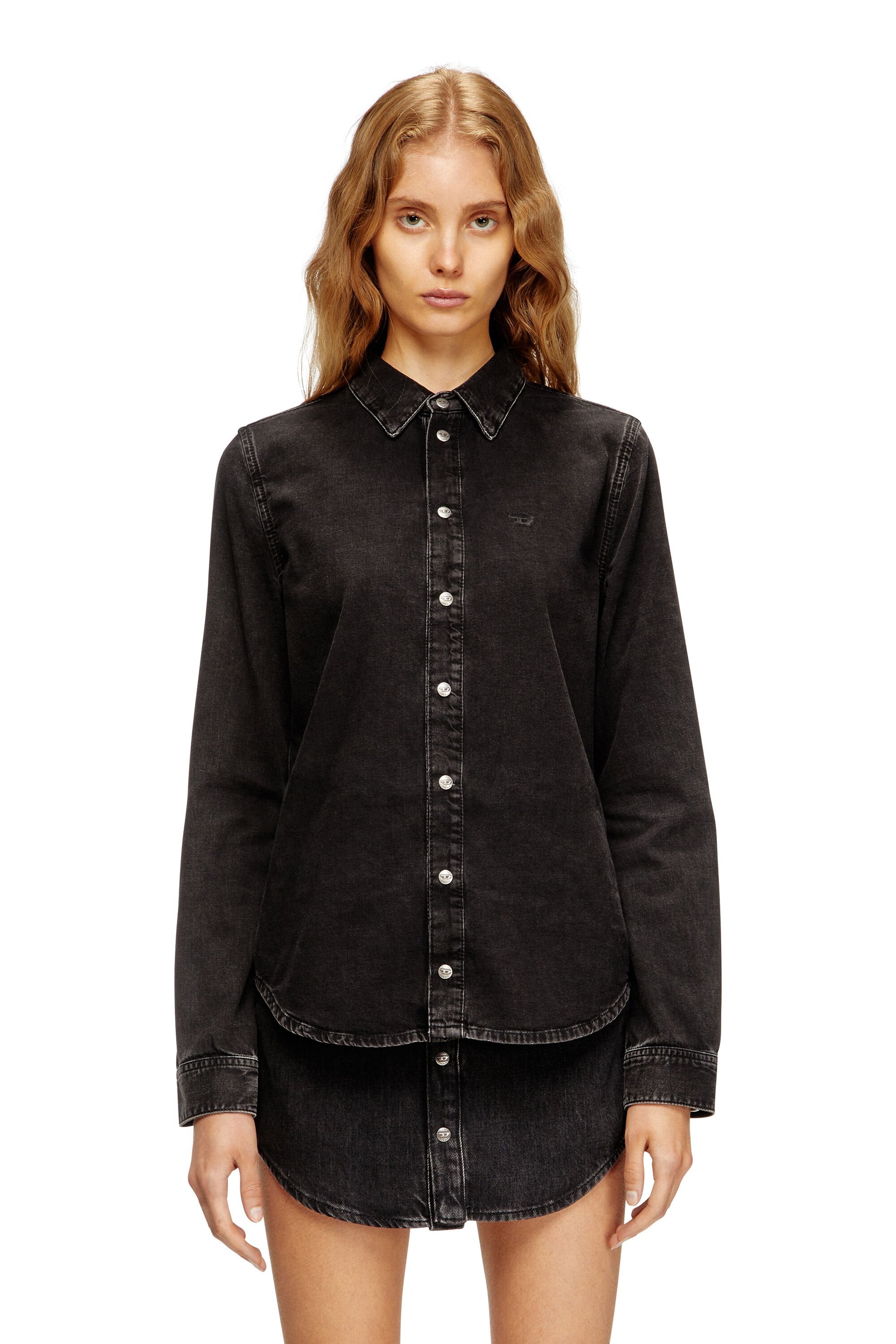 Women's Denim shirt with contrasting stitching Black