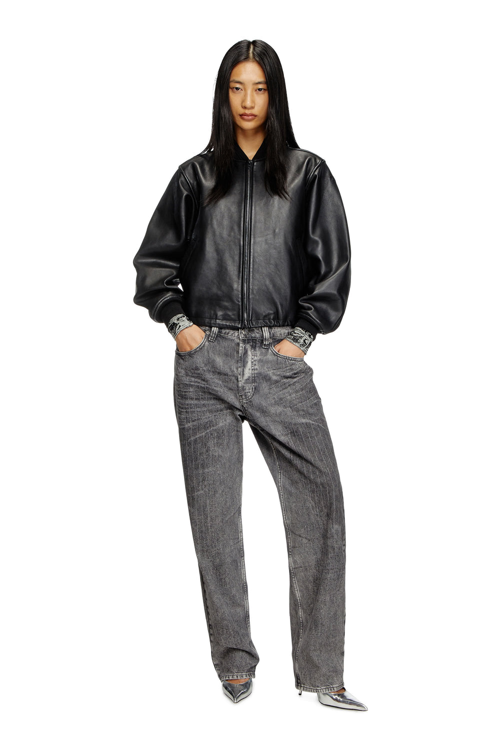 Women's Leather bomber jacket Black