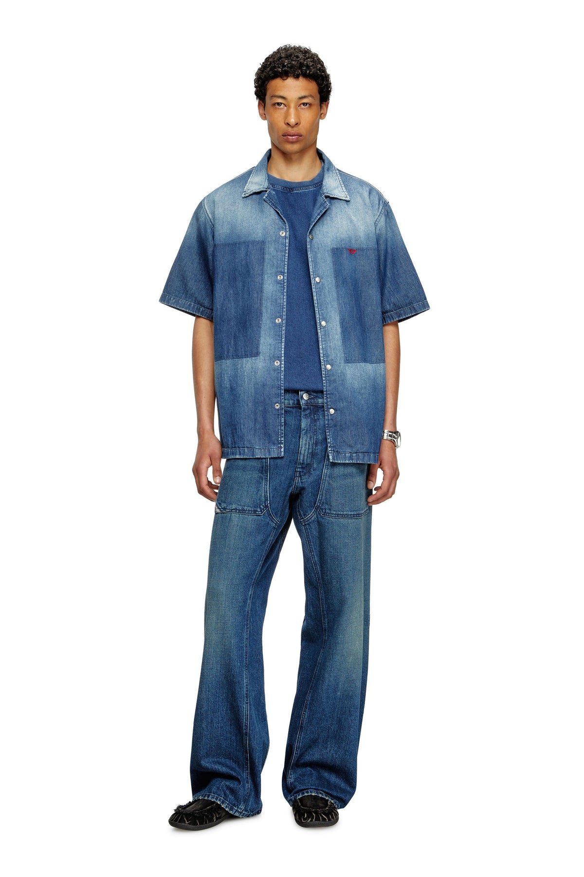 Men's Bowling shirt in contrast-effect denim Blue