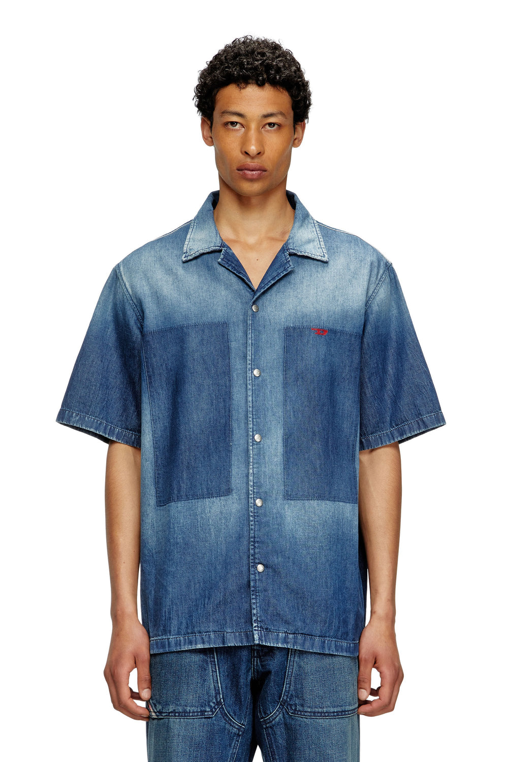 Men's Bowling shirt in contrast-effect denim Blue