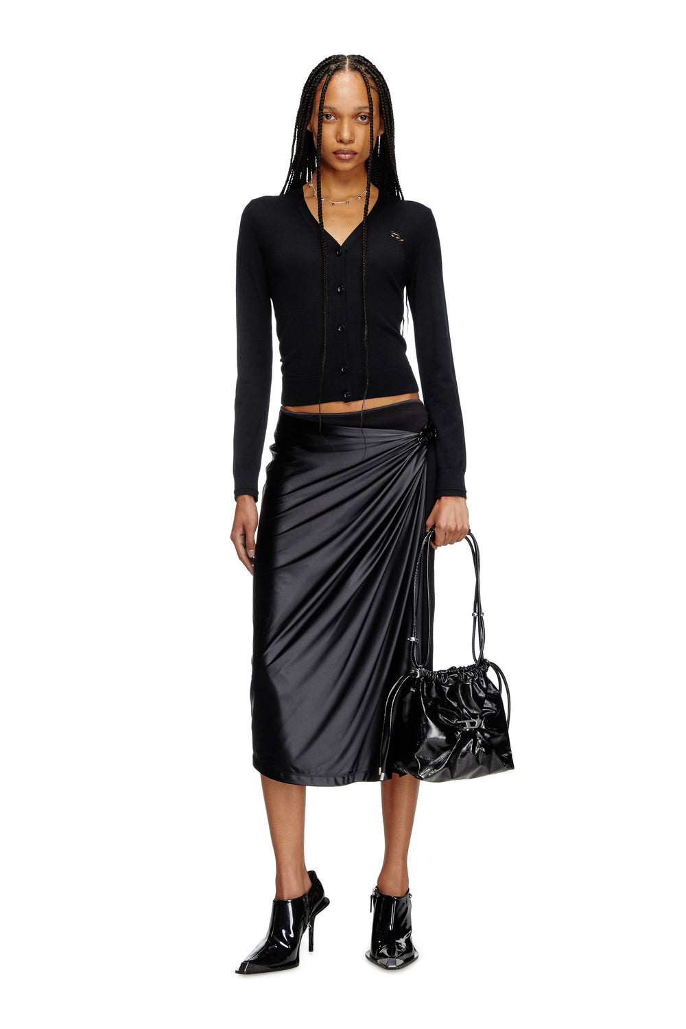 Women's Wool cardigan with cut-out logo Black