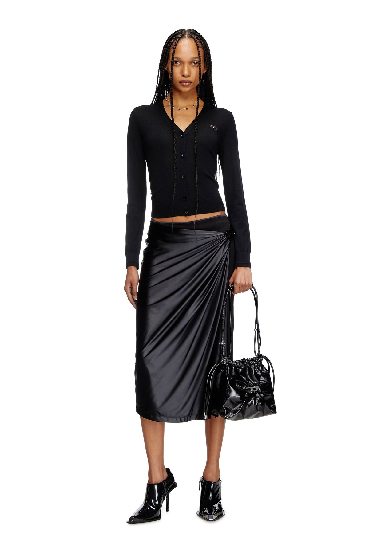 Women's Wool cardigan with cut-out logo Black