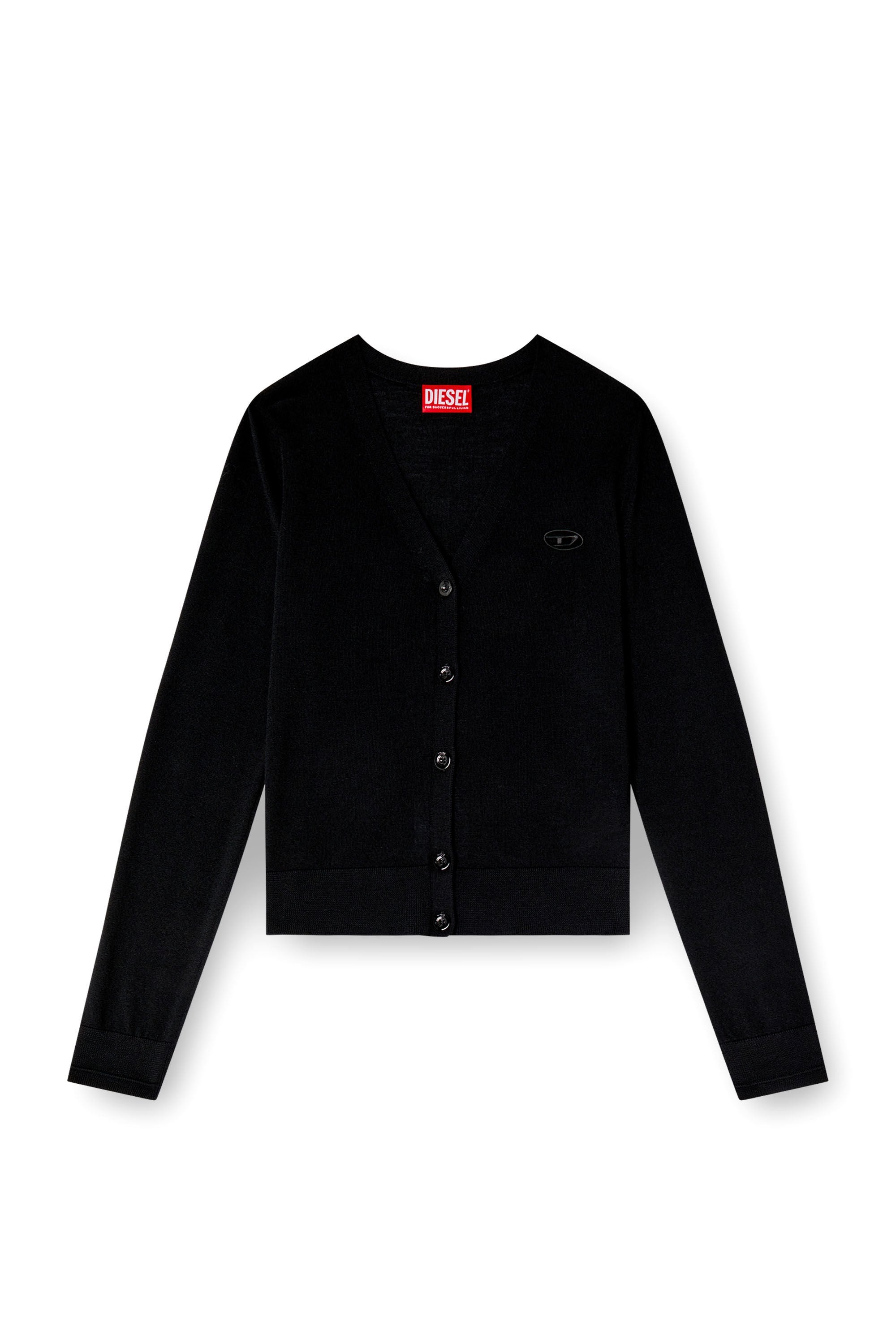 Women's Wool cardigan with cut-out logo Black