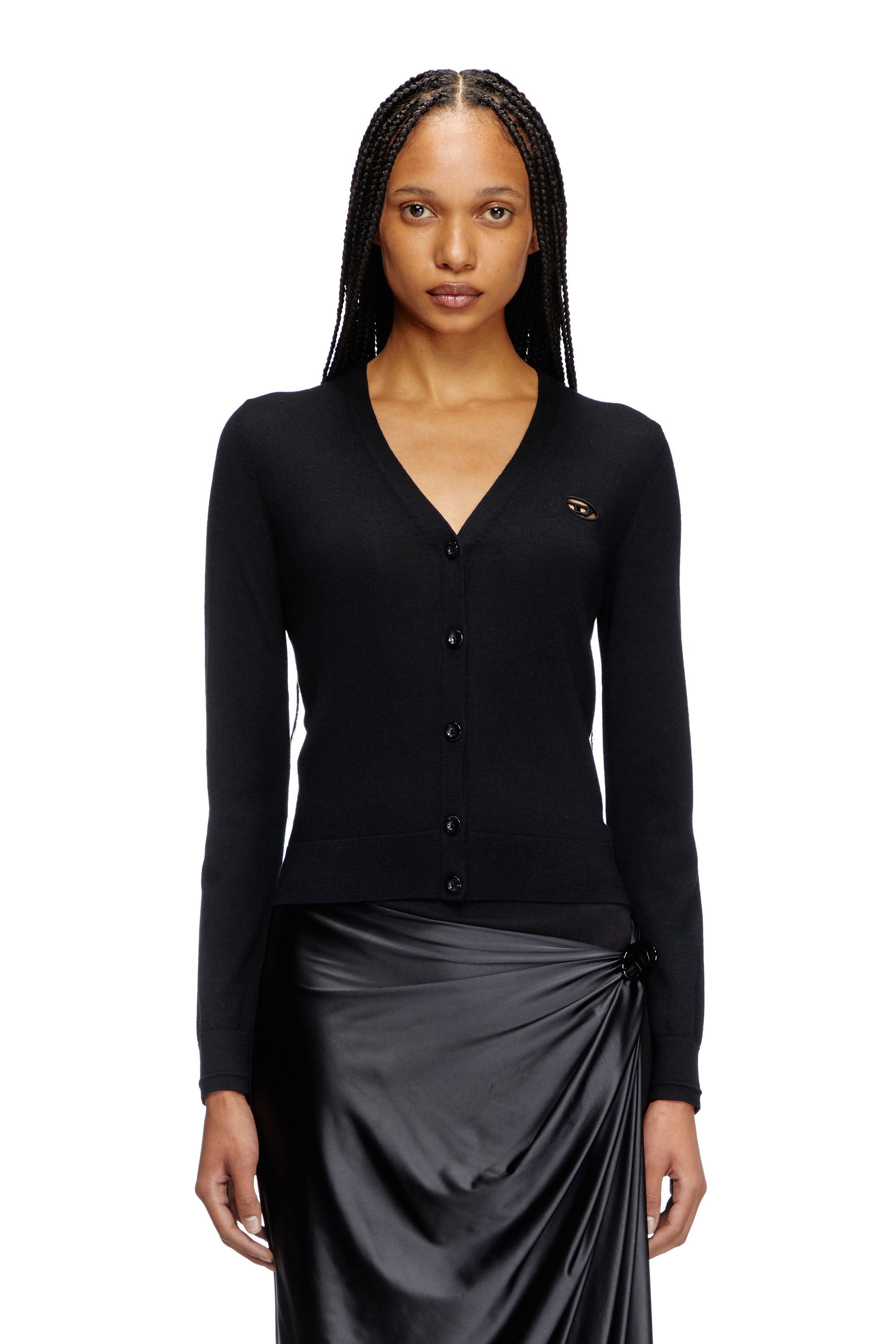 Women's Wool cardigan with cut-out logo Black