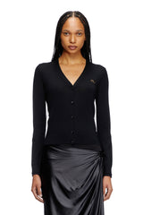 Women's Wool cardigan with cut-out logo Black