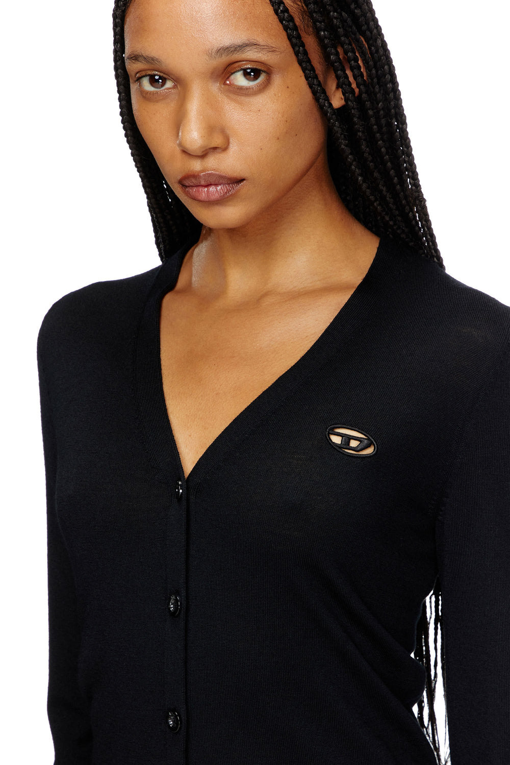 Women's Wool cardigan with cut-out logo Black