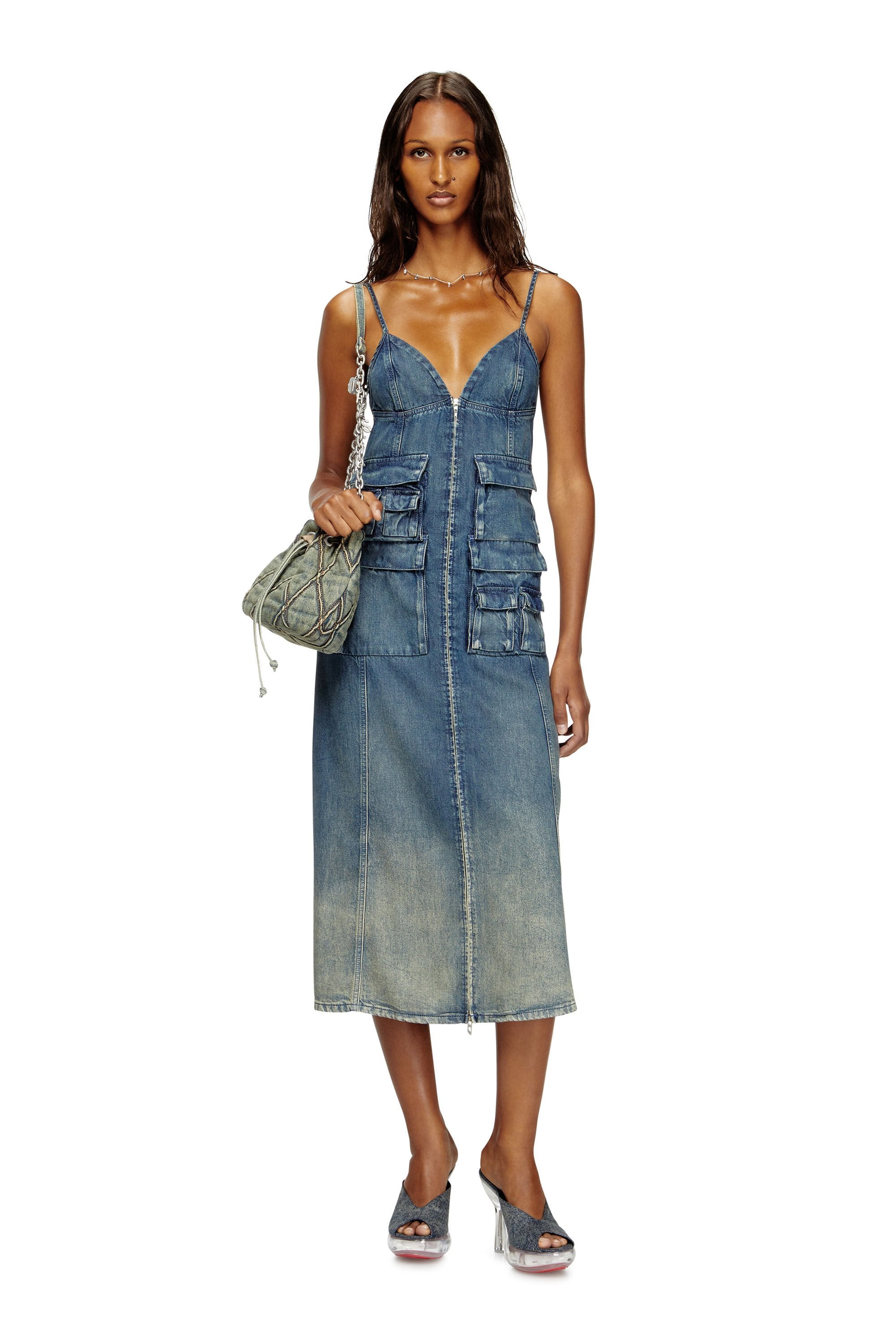 Women's Dress in fluid laser-worn denim Blue