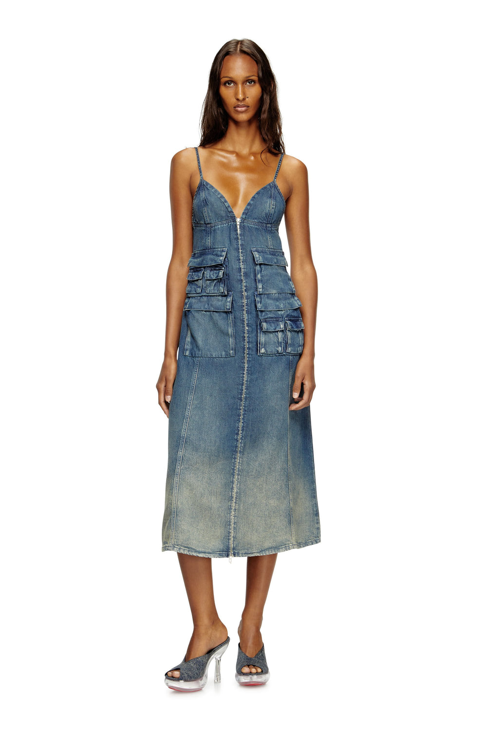 Women's Dress in fluid laser-worn denim Blue