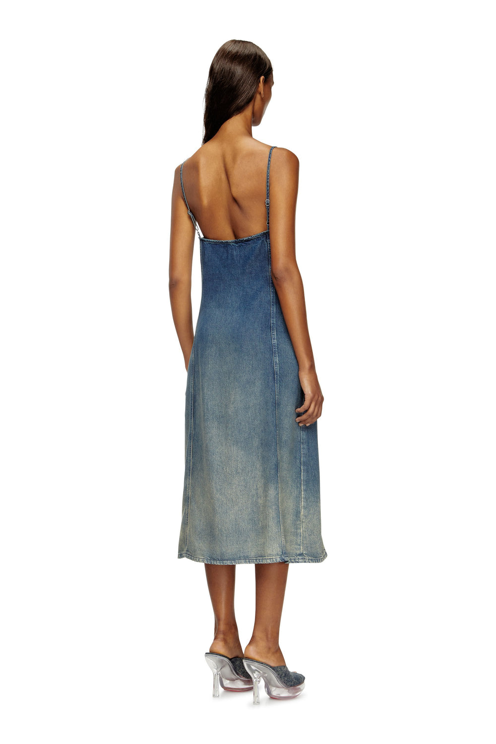 Women's Dress in fluid laser-worn denim Blue