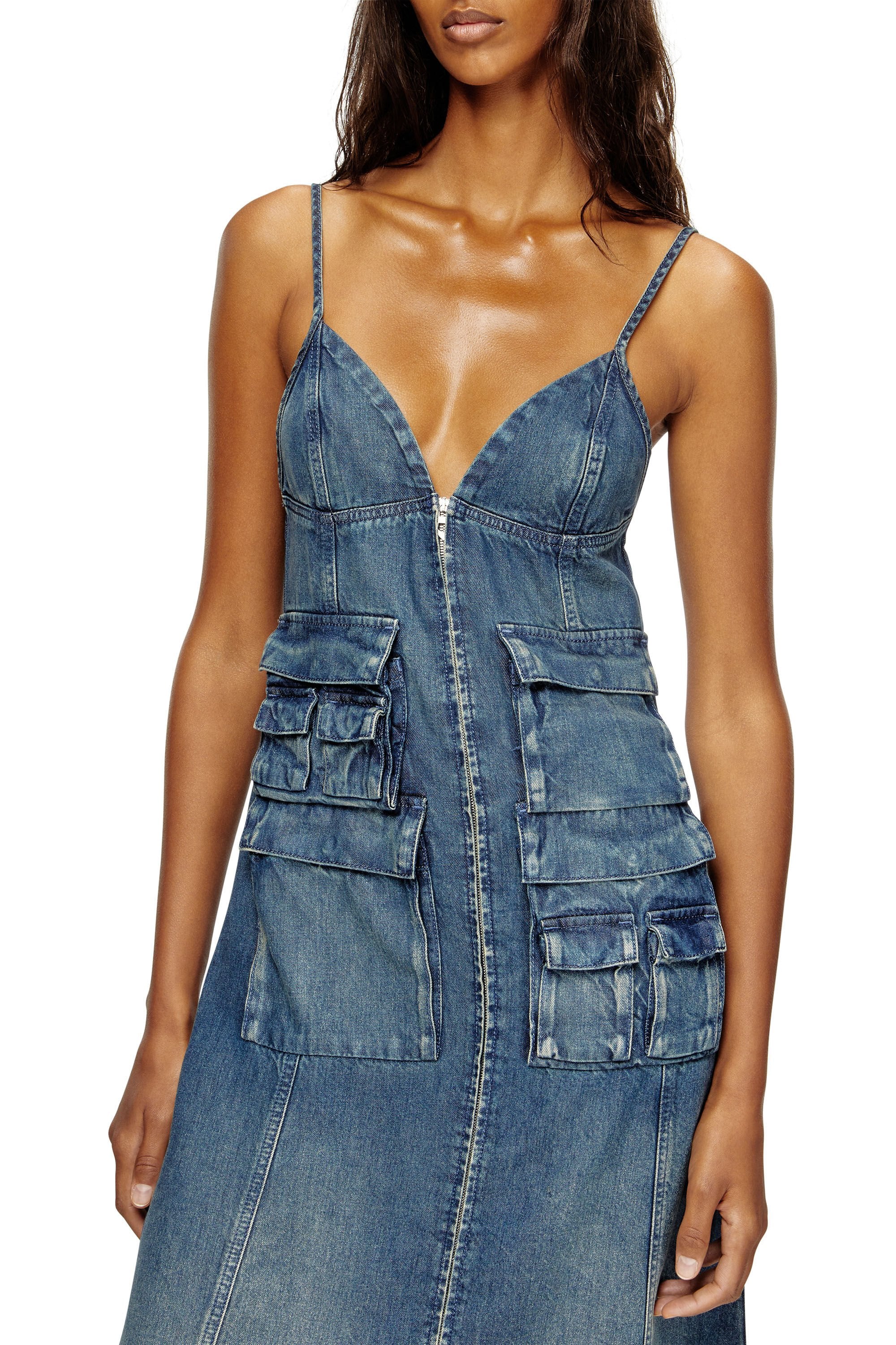 Women's Dress in fluid laser-worn denim Blue