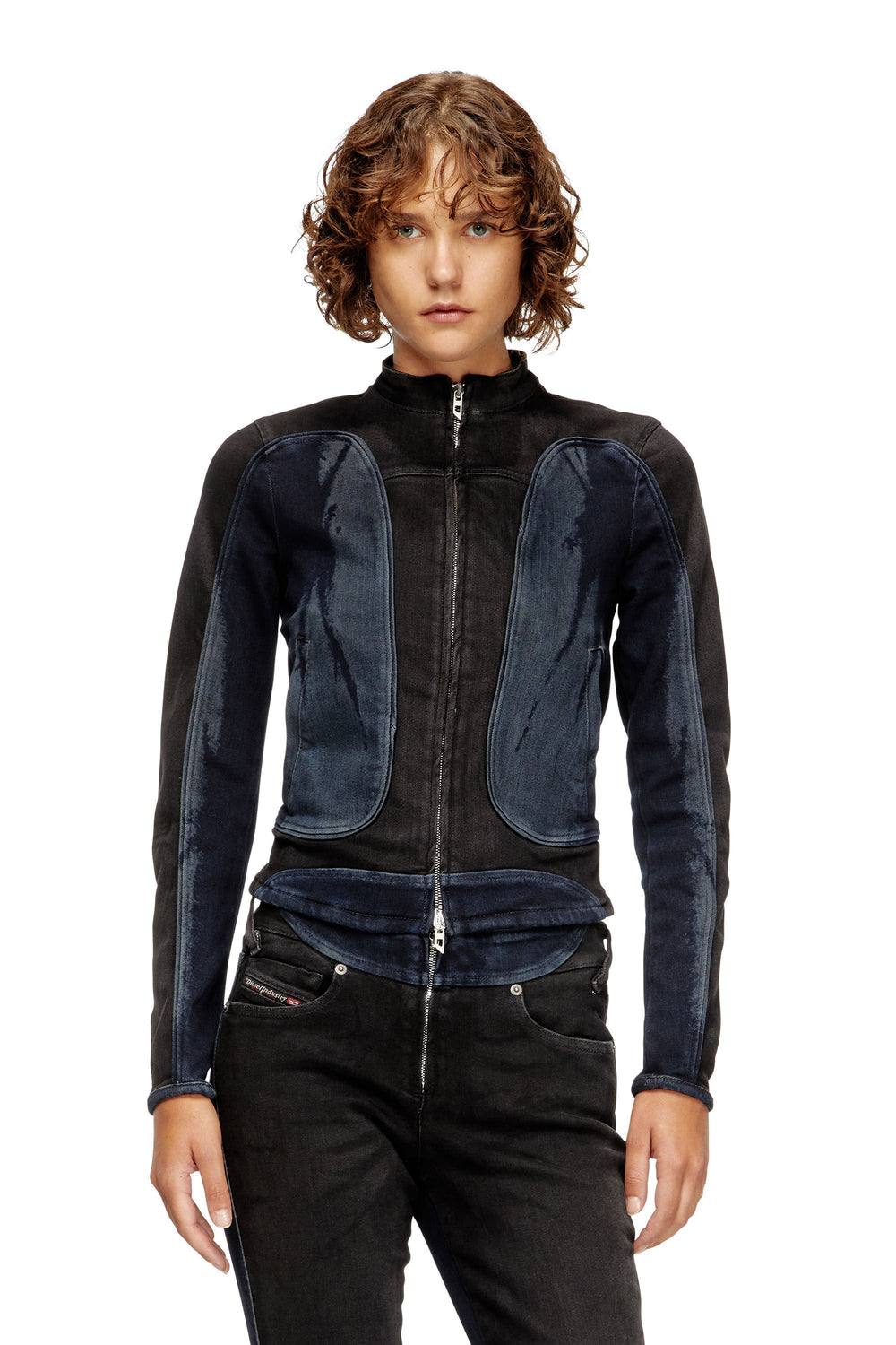 Women's Biker-style jacket in bicolour denim Multicolor