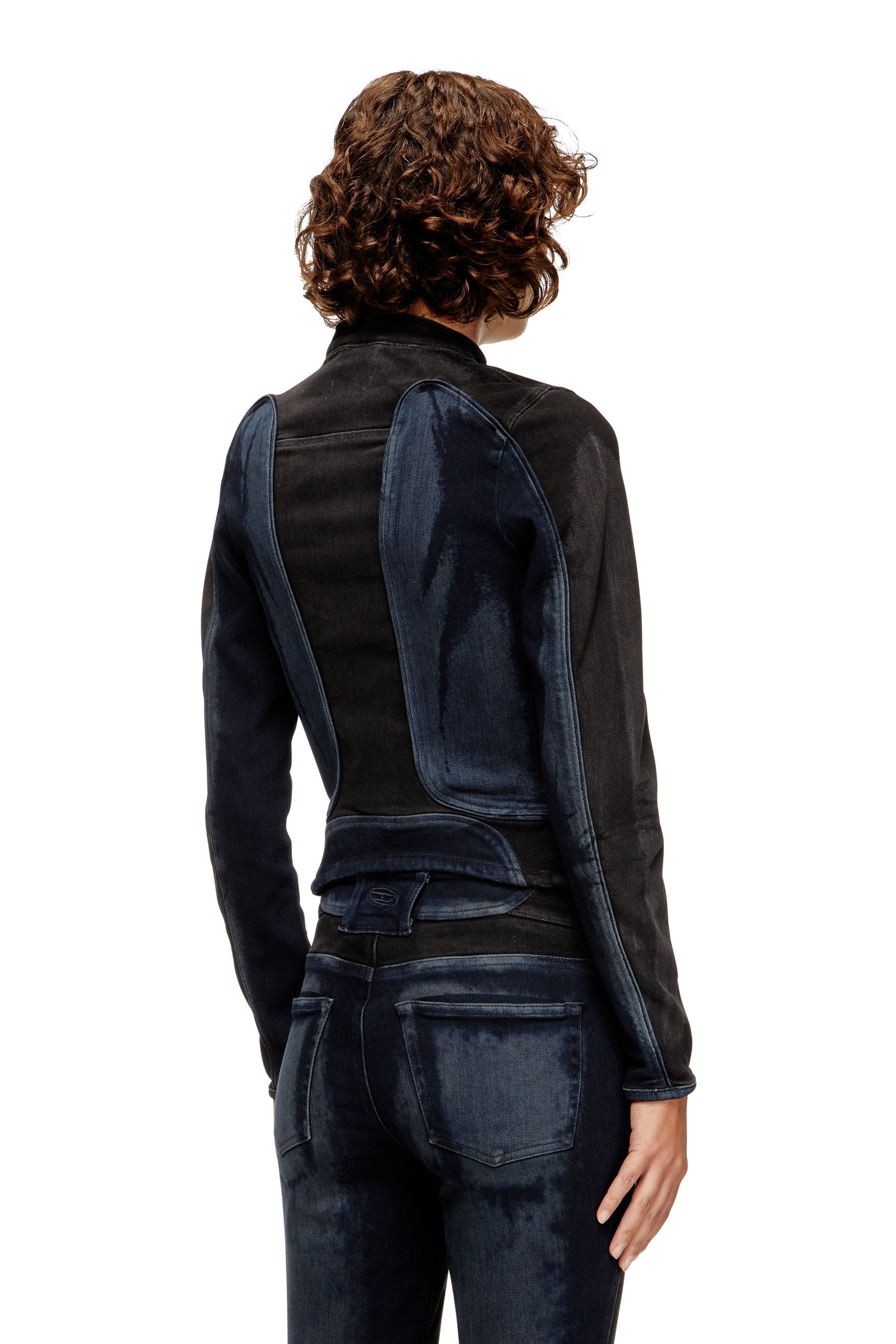 Women's Biker-style jacket in bicolour denim Multicolor