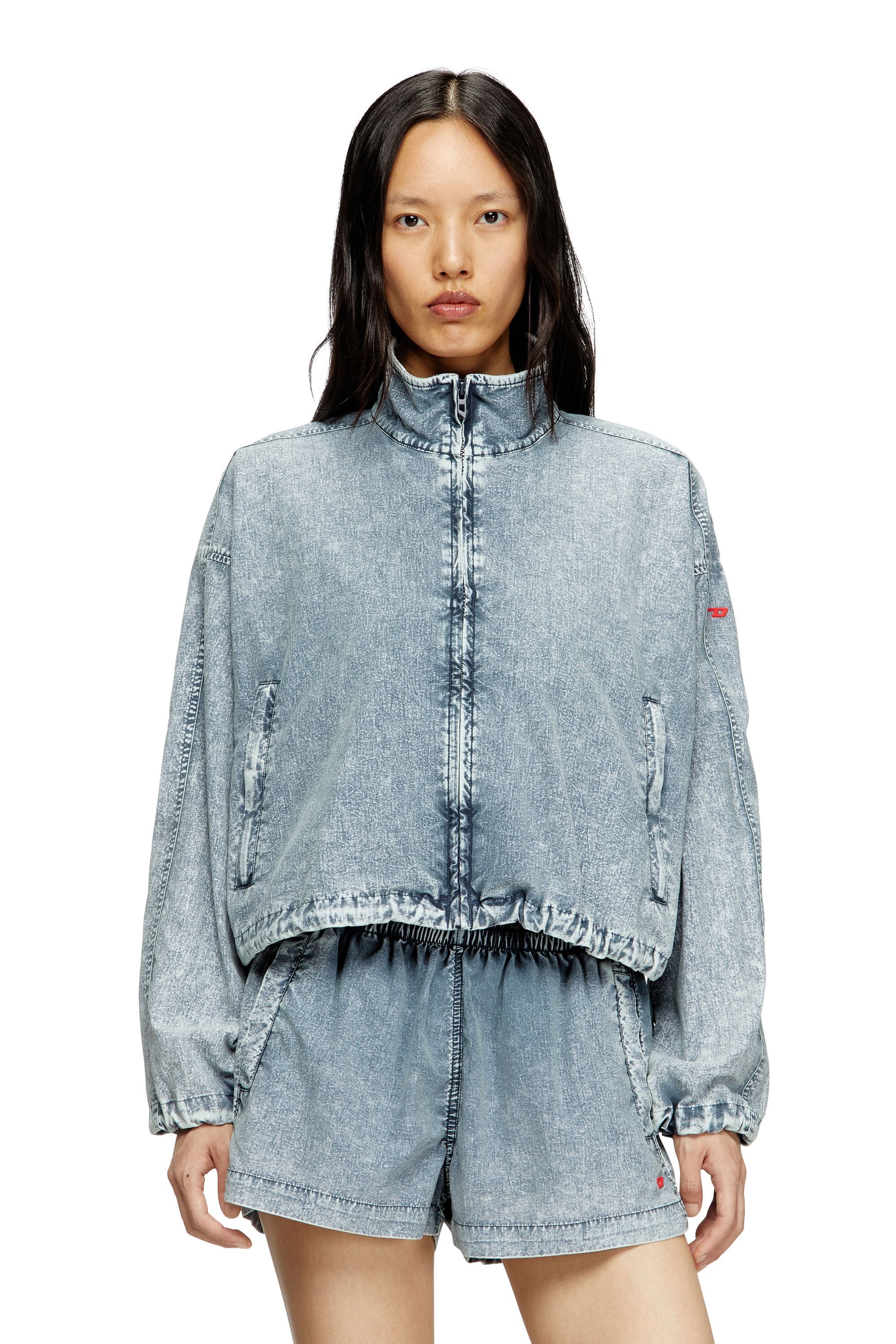 Women's Cropped jacket in recycled nylon taslan Blue