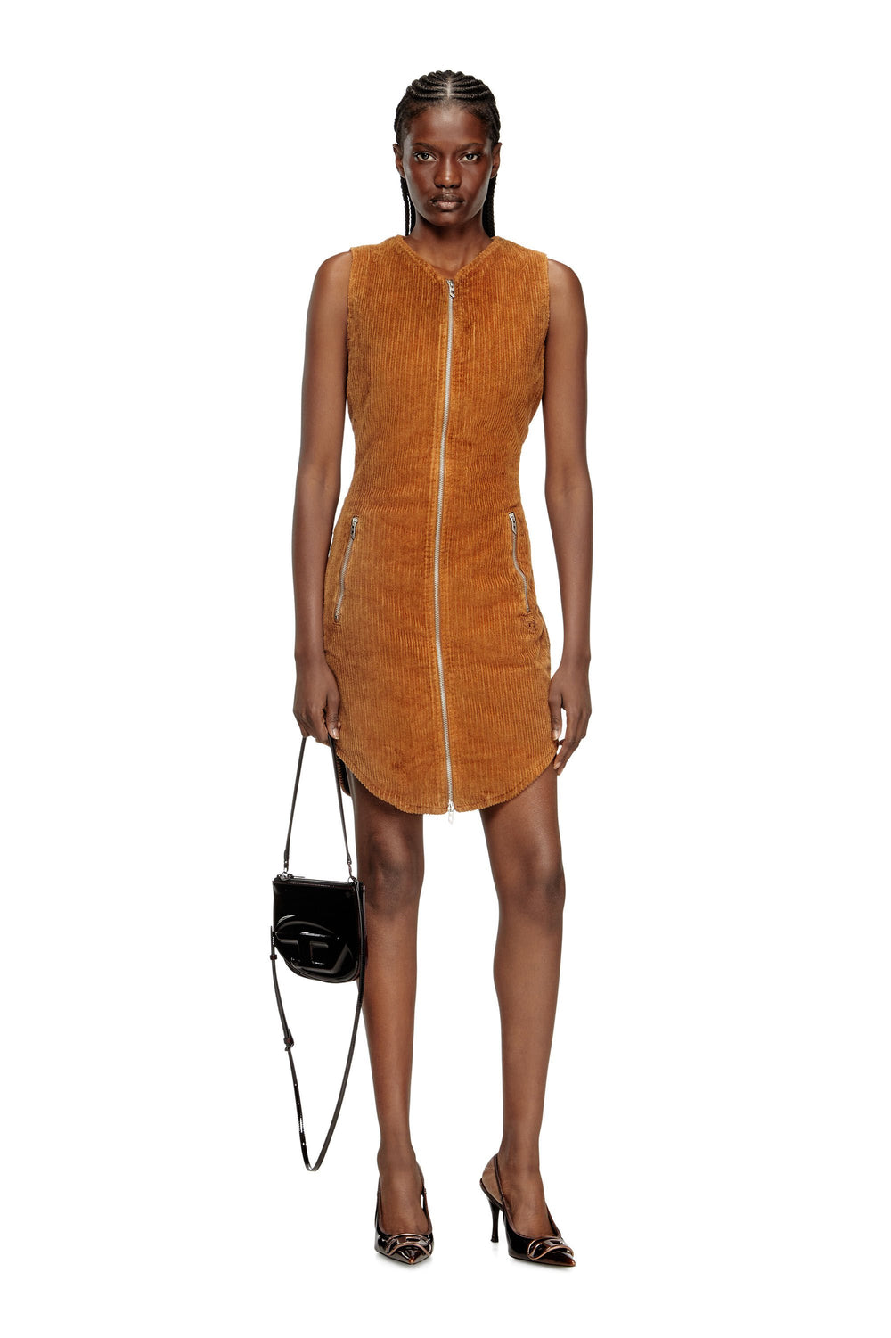 Women's Cotton mini dress with front zipper Black