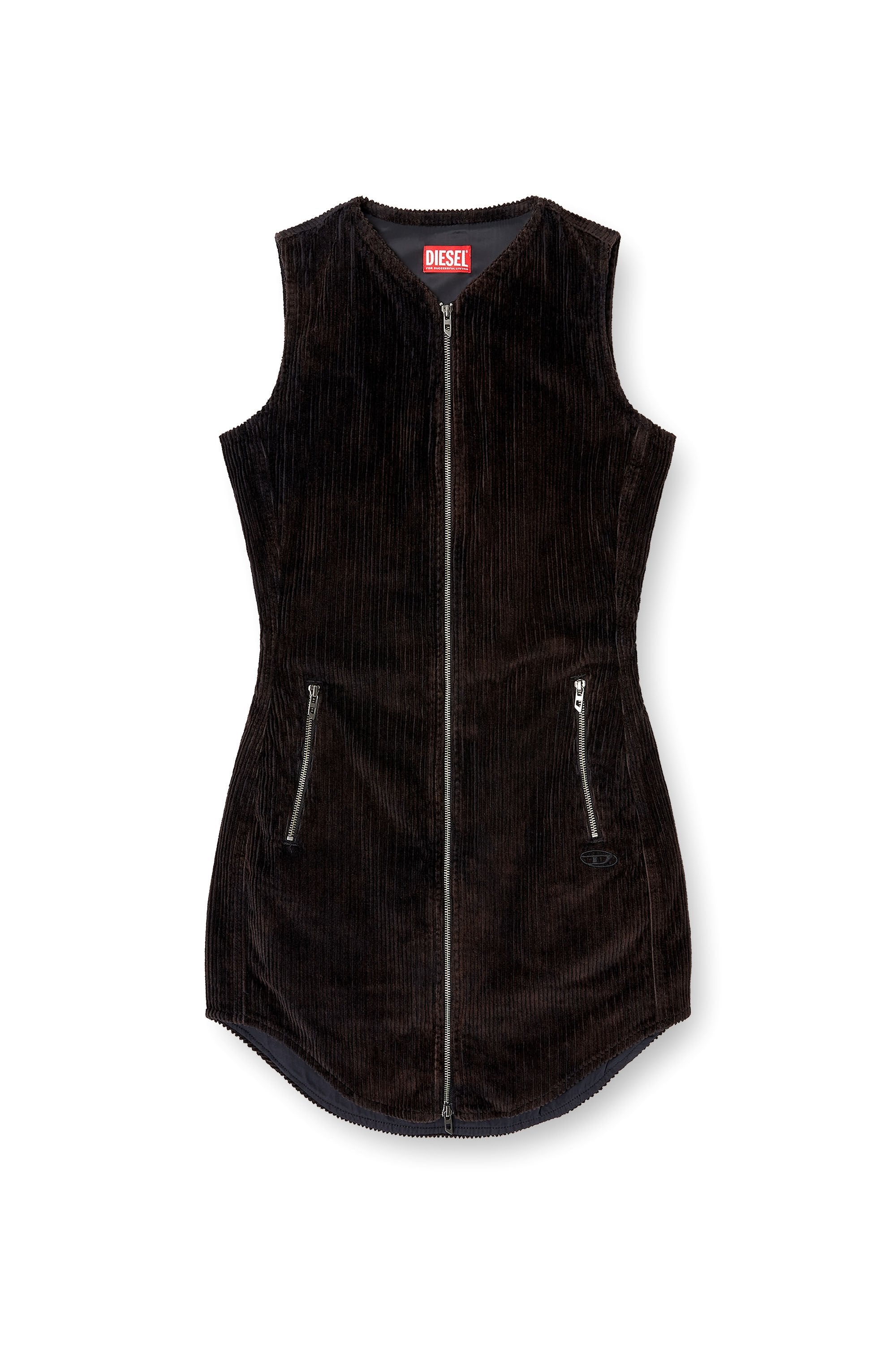 Women's Cotton mini dress with front zipper Brown