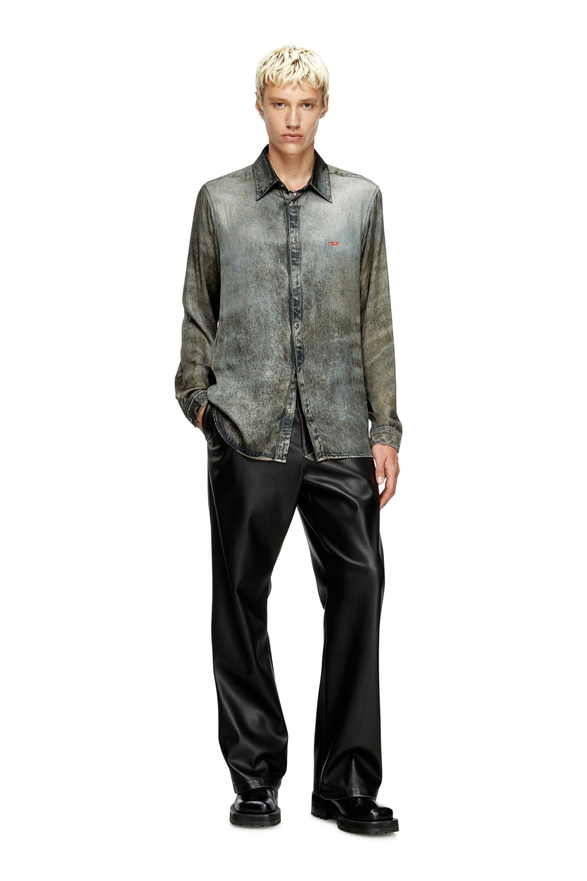 Men's Shirt in denim-look viscose Black