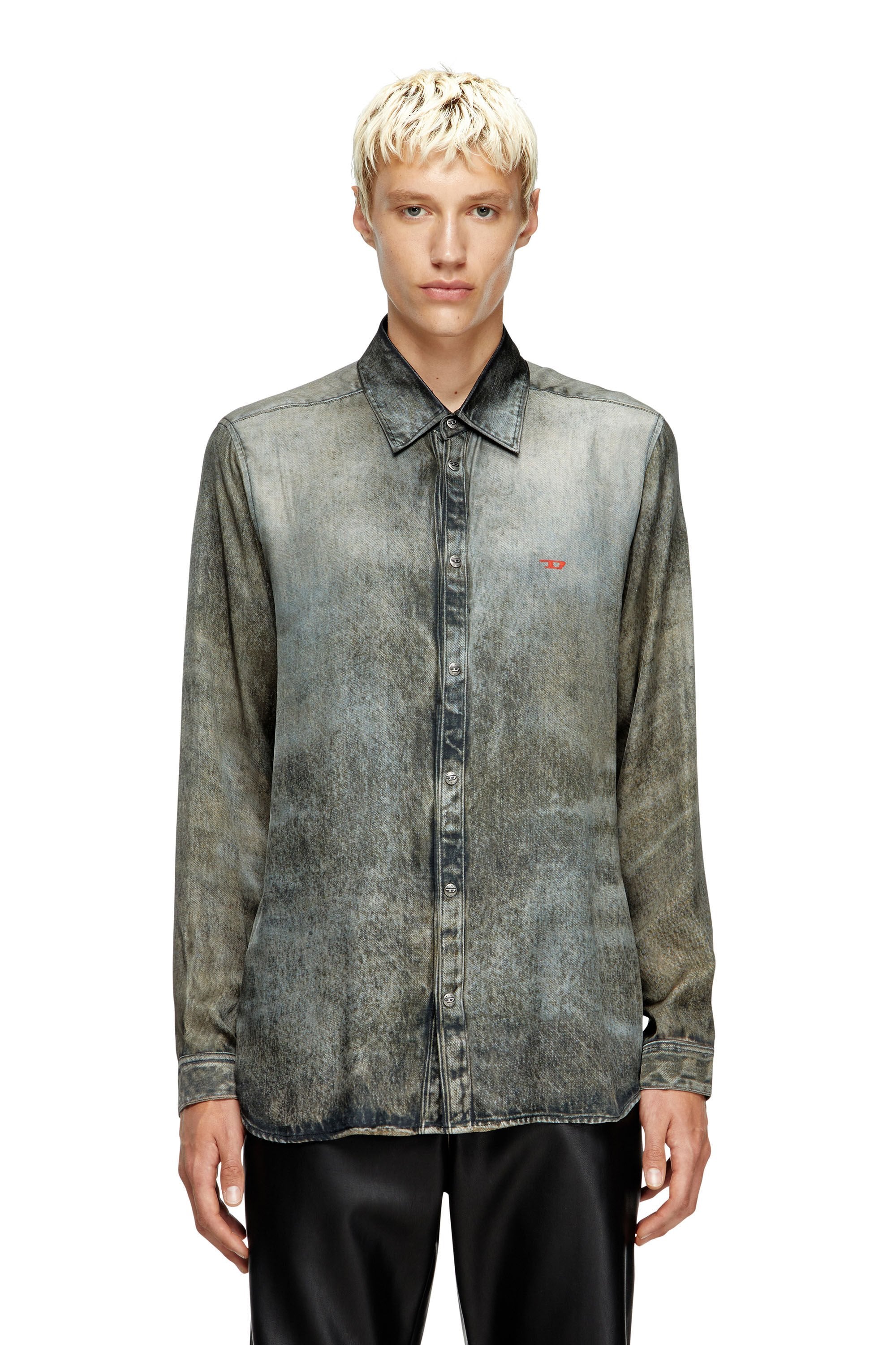 Men's Shirt in denim-look viscose Black