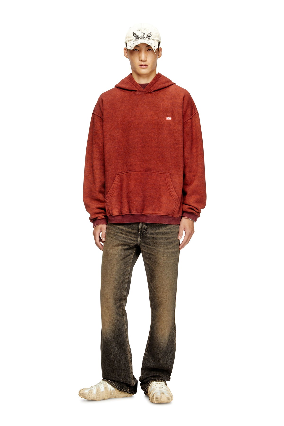Men's Cotton hoodie with kangaroo pocket Brown
