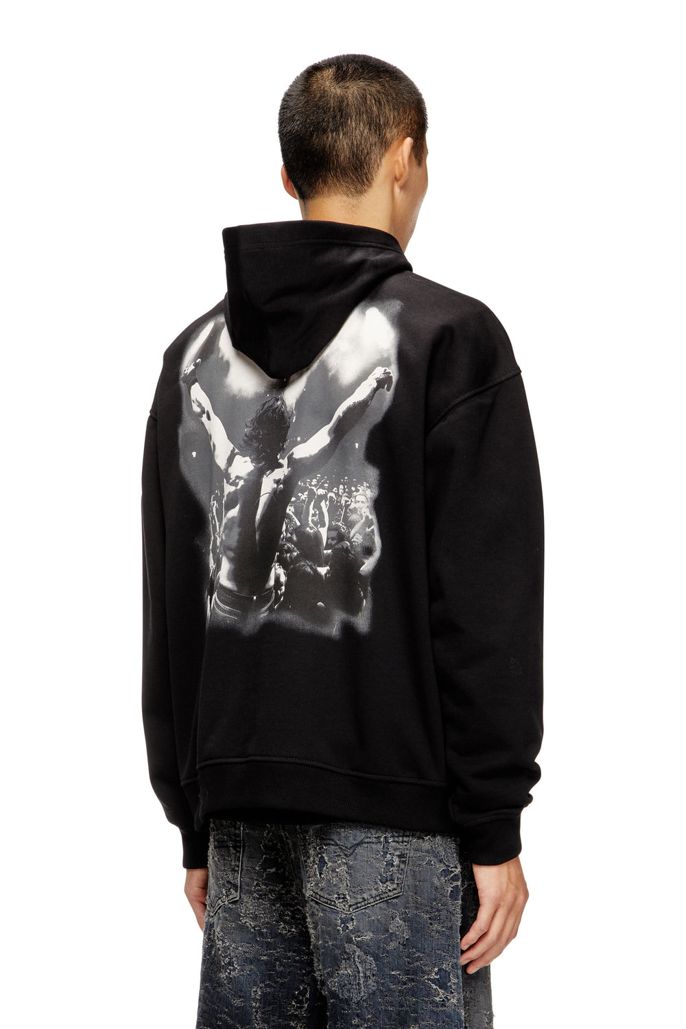 Men's Cotton hoodie with back print Black
