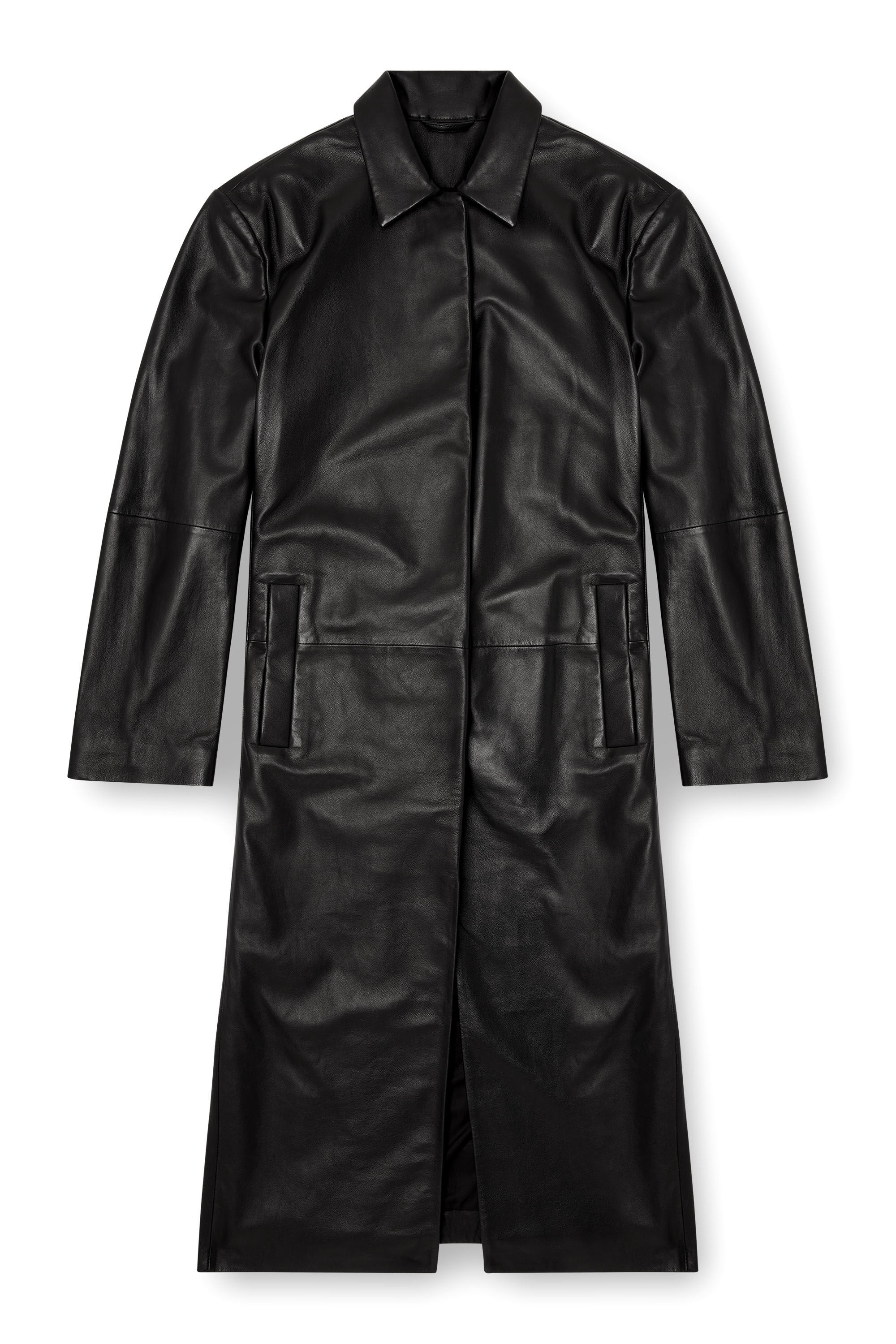 Women's Long padded leather coat Black