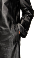Women's Long padded leather coat Black