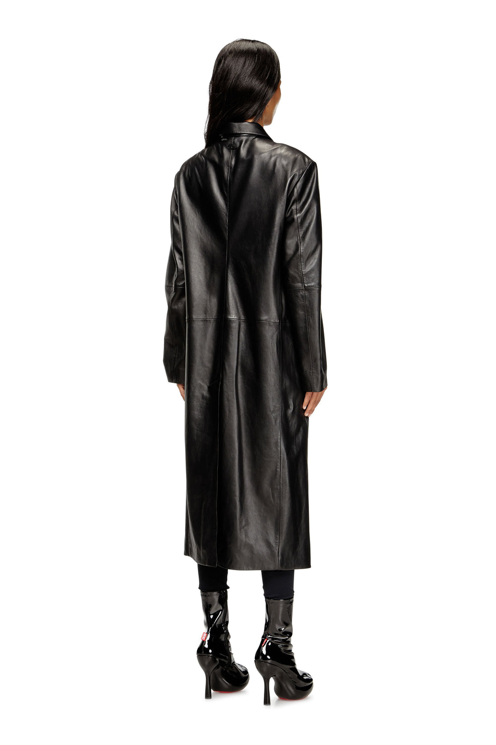 Women's Long padded leather coat Black