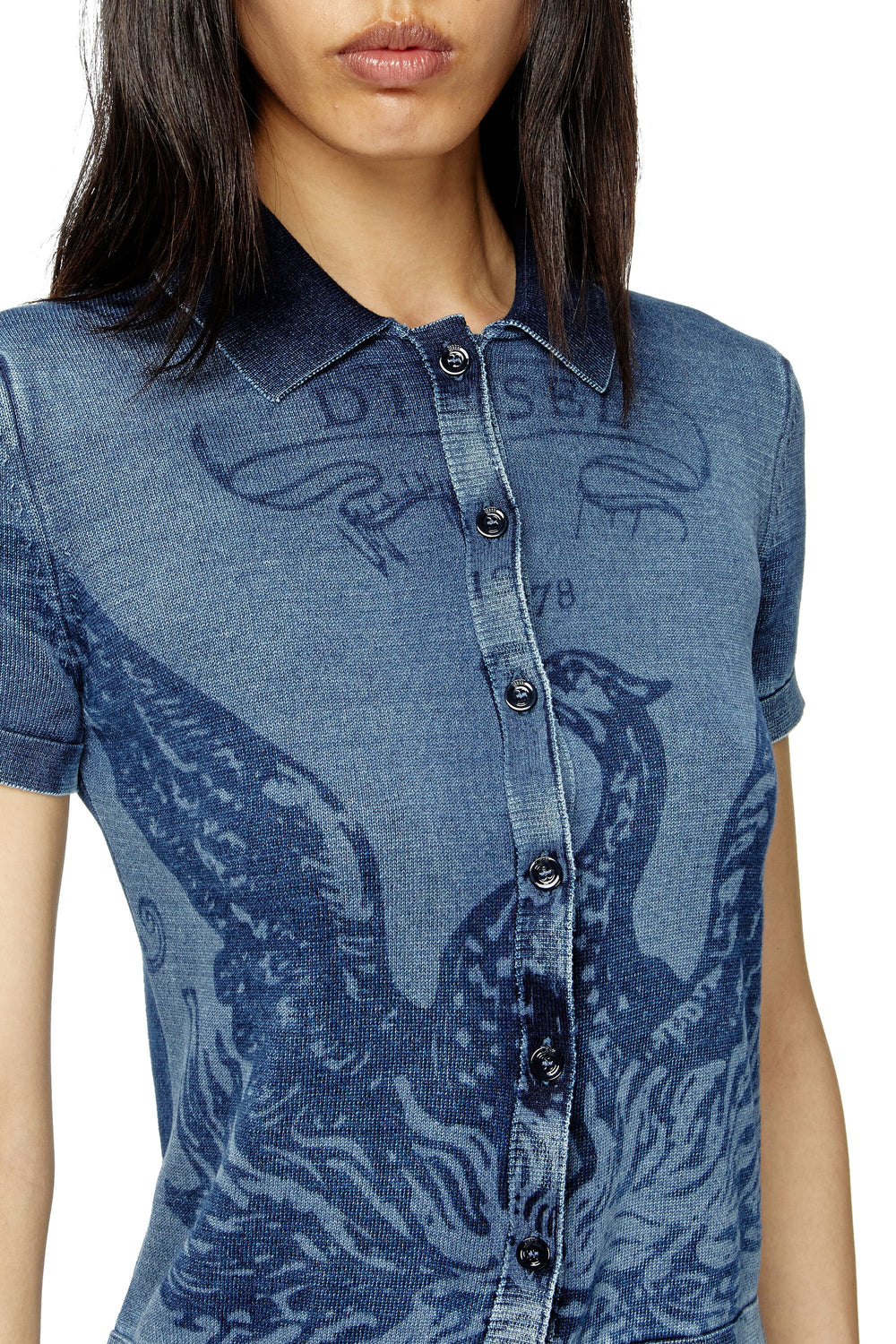 Women's Indigo shirt-cardigan with Phoenix logo Blue