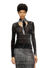 Women's Keyhole neck-tie jumper in linen Black